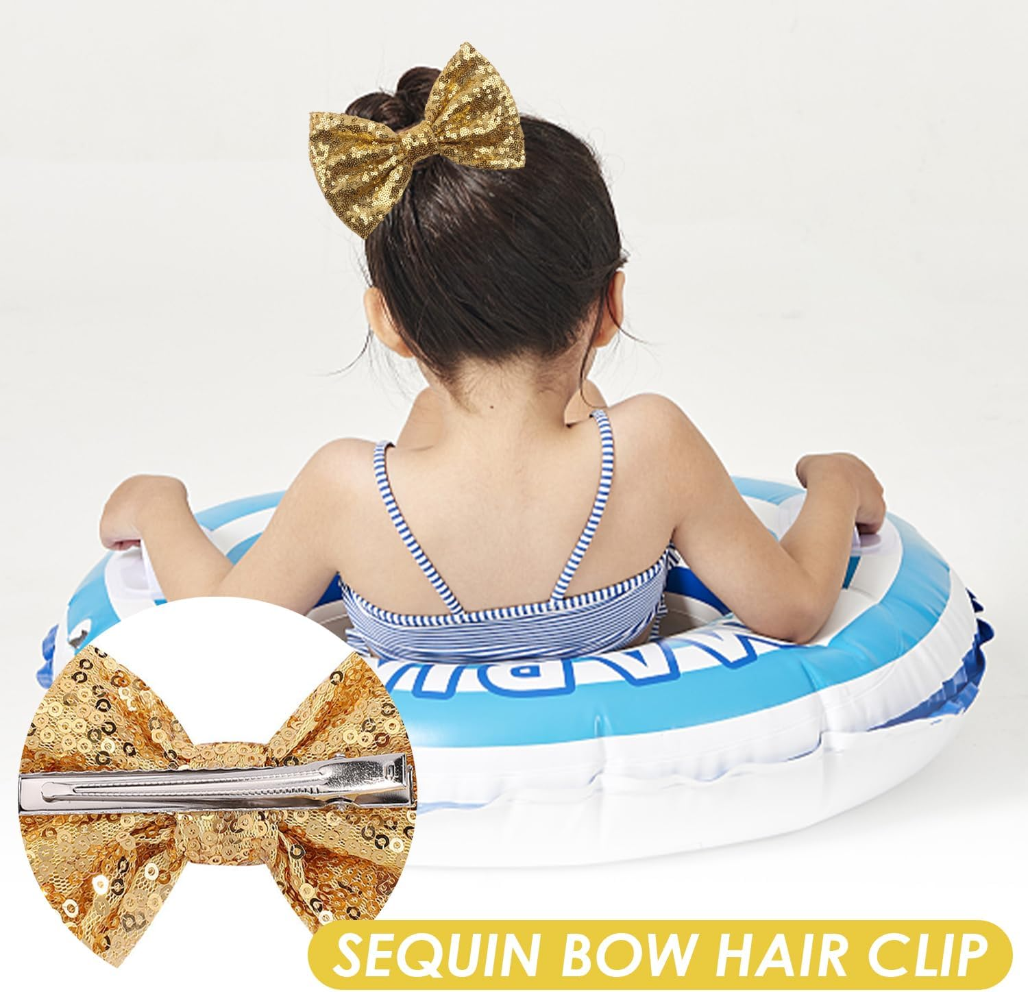 Pack of 2 Sequin Hair Bobbles, 2 Pieces Hair Bows with Sequins, Golden Hair Accessories for Girls, Shiny, Simple Headwear, Hair Accessories image number 1