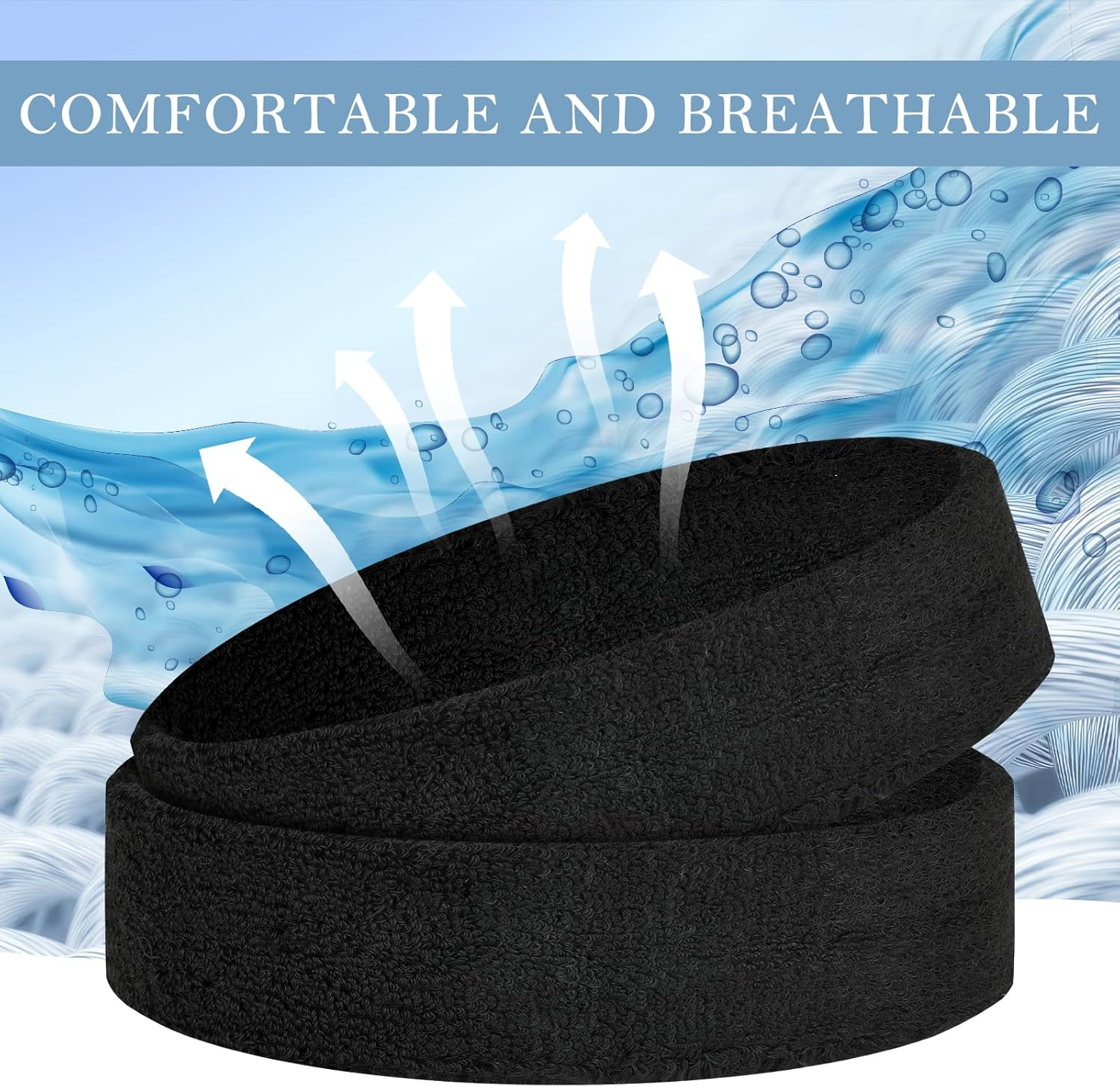 4 Pack Headbands for Men, Sweat Bands Headbands Men & Women, Cotton Terry Sweat Bands for Tennis, Basketball, Running, Gym, Working Out - Black/Gray/Green/White image number 7