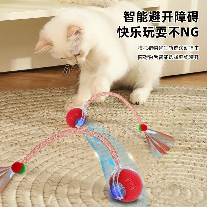 Interactive Cat Toys Ball for Indoor Cats Fast Rolling on Carpet, Motion Activate Cat Toys (Red) image number 5