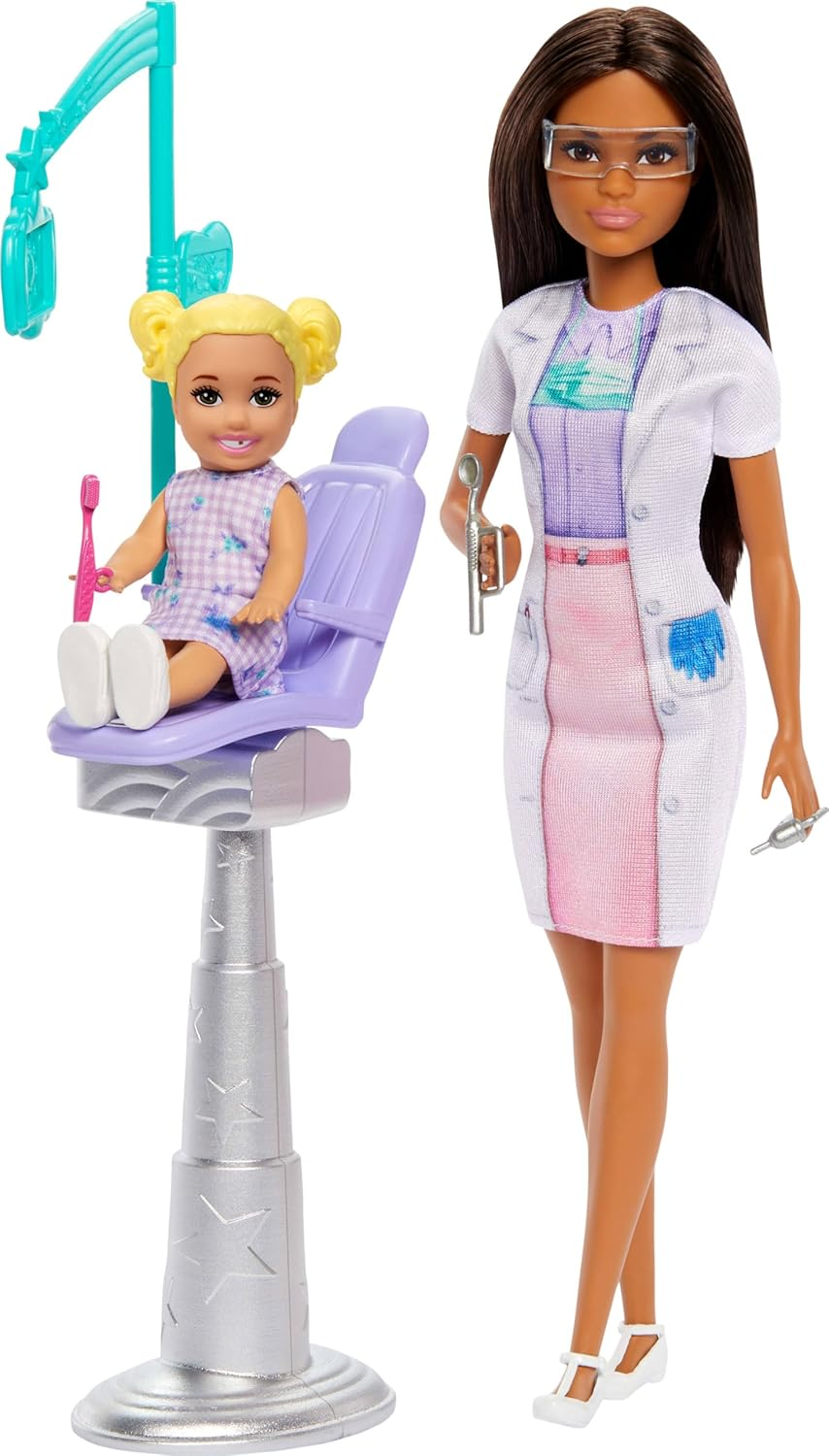 Barbie Dentist Doll with Brunette Fashion Doll with Blue Dress and Lab Coat, 1 Kid Doll, Medical Doctor Furniture & Accessories image number 4
