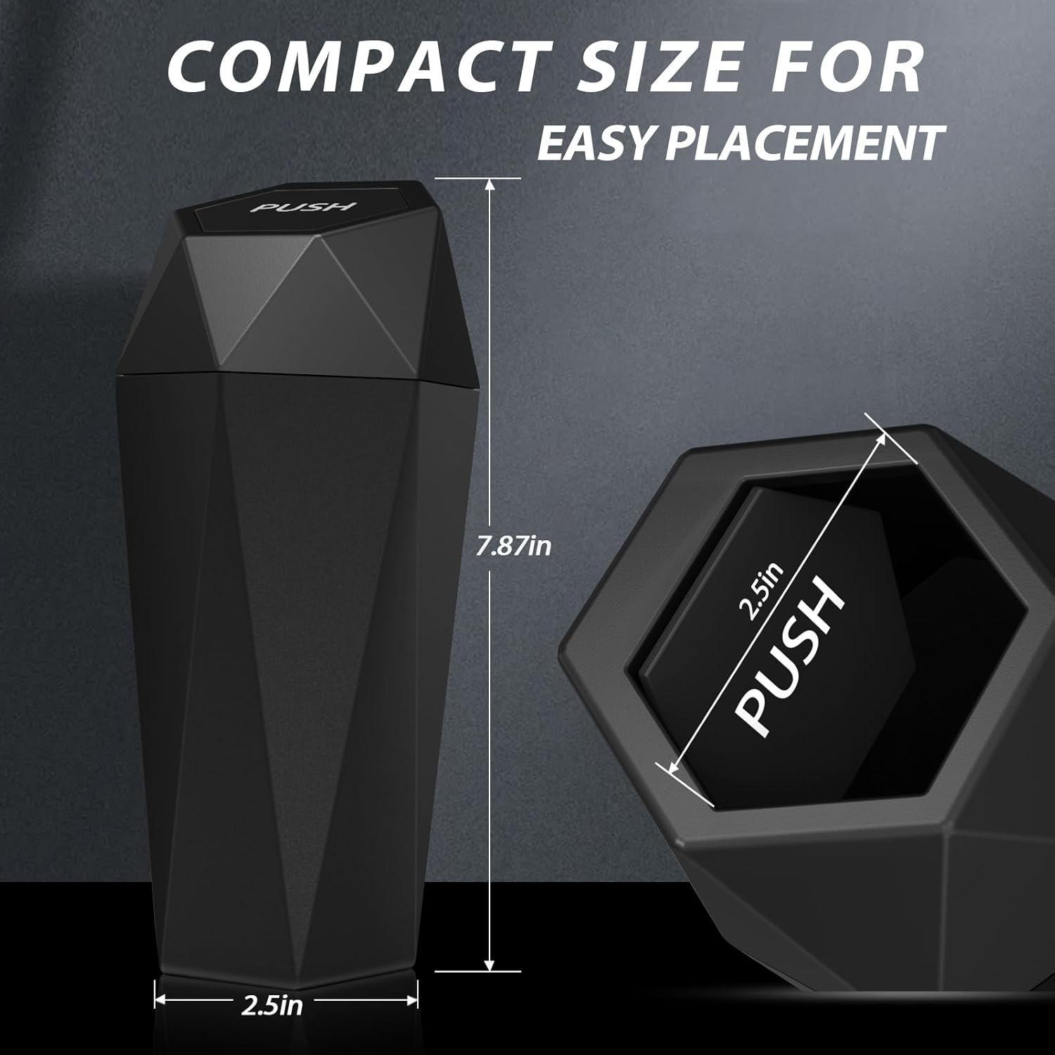 Keyiduid Car Trash Can with Lid, 2 Pack Cup Holder Garbage Can for Car, Leakproof Small Trash Bin, Mini Trash Can for Cars, Home, Bedroom, Office (Black) - 1, Gold image number 2