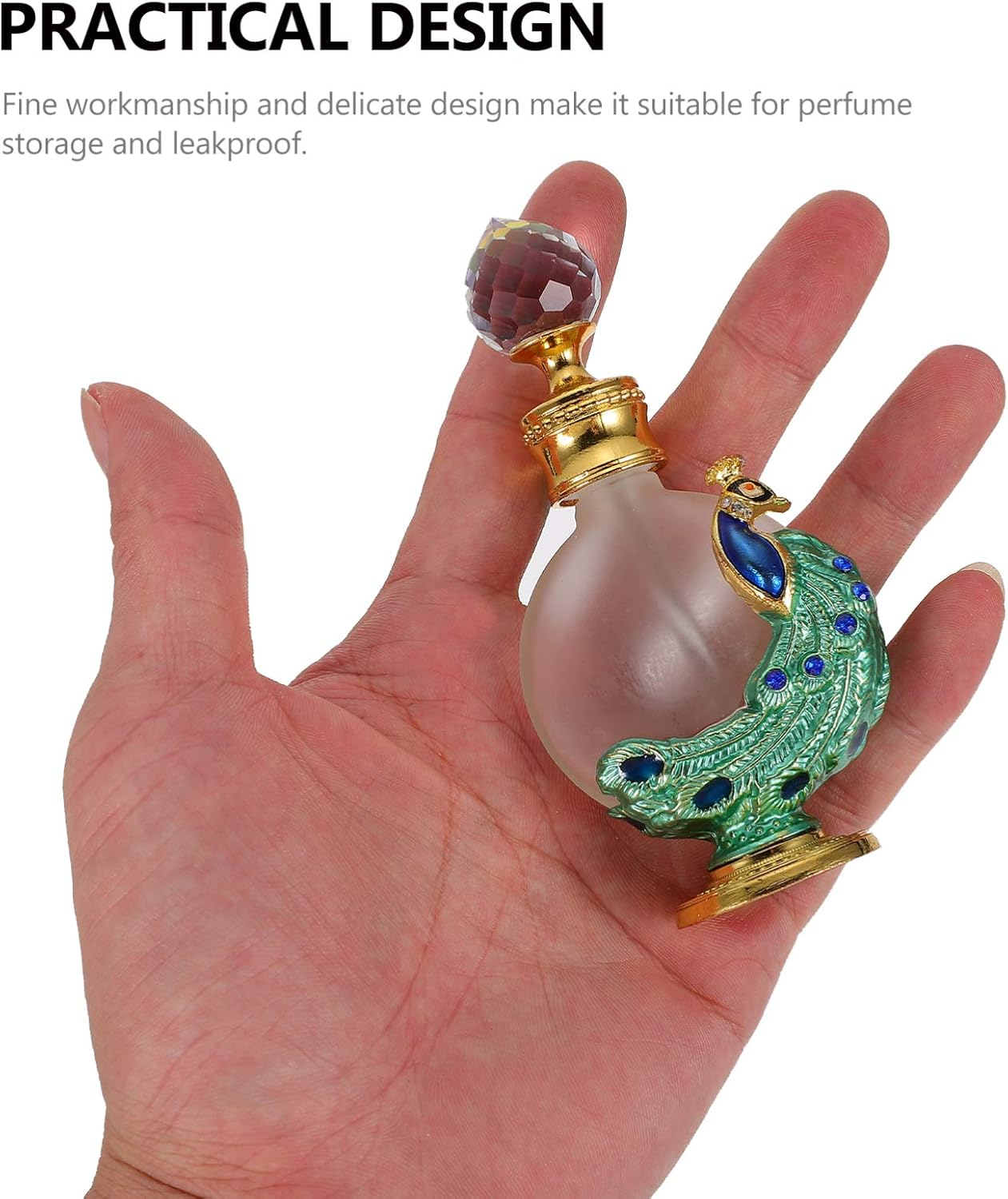 DOITOOL 1Pc Perfume Bottle Empty Vintage Peacock Shape Decor Glass Perfume Bottle Bottle with Dropper for Essential Oil (Green) image number 2