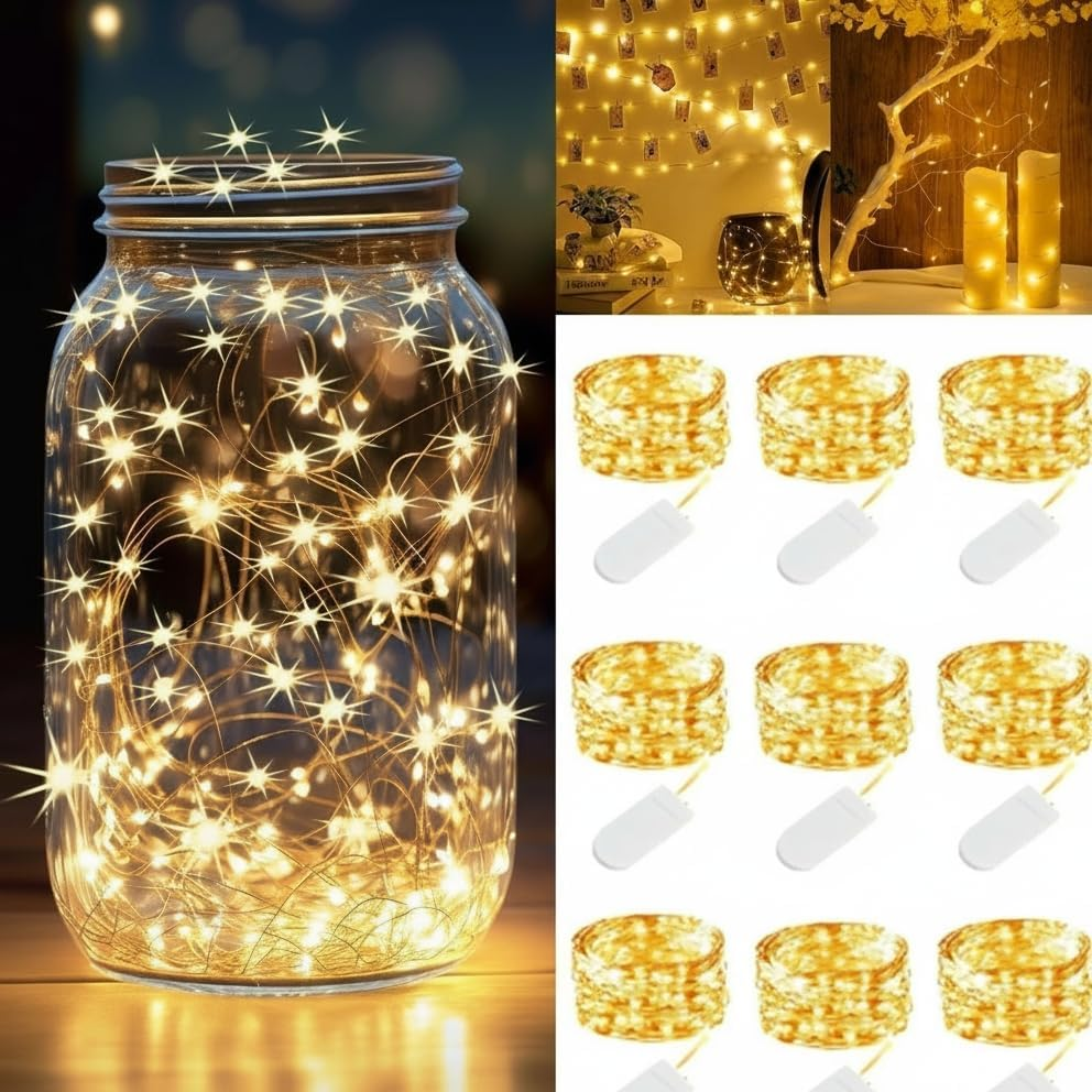 FIME. 12 Pack Fairy Lights Battery Operated, Fairy Lights for Bedroom,7 Feet 20 Led Lights Waterproof Festoon String Light Indoor, Jar Lights for Party Wedding Home D&eacute;cor Dorm Room (Warm White)
