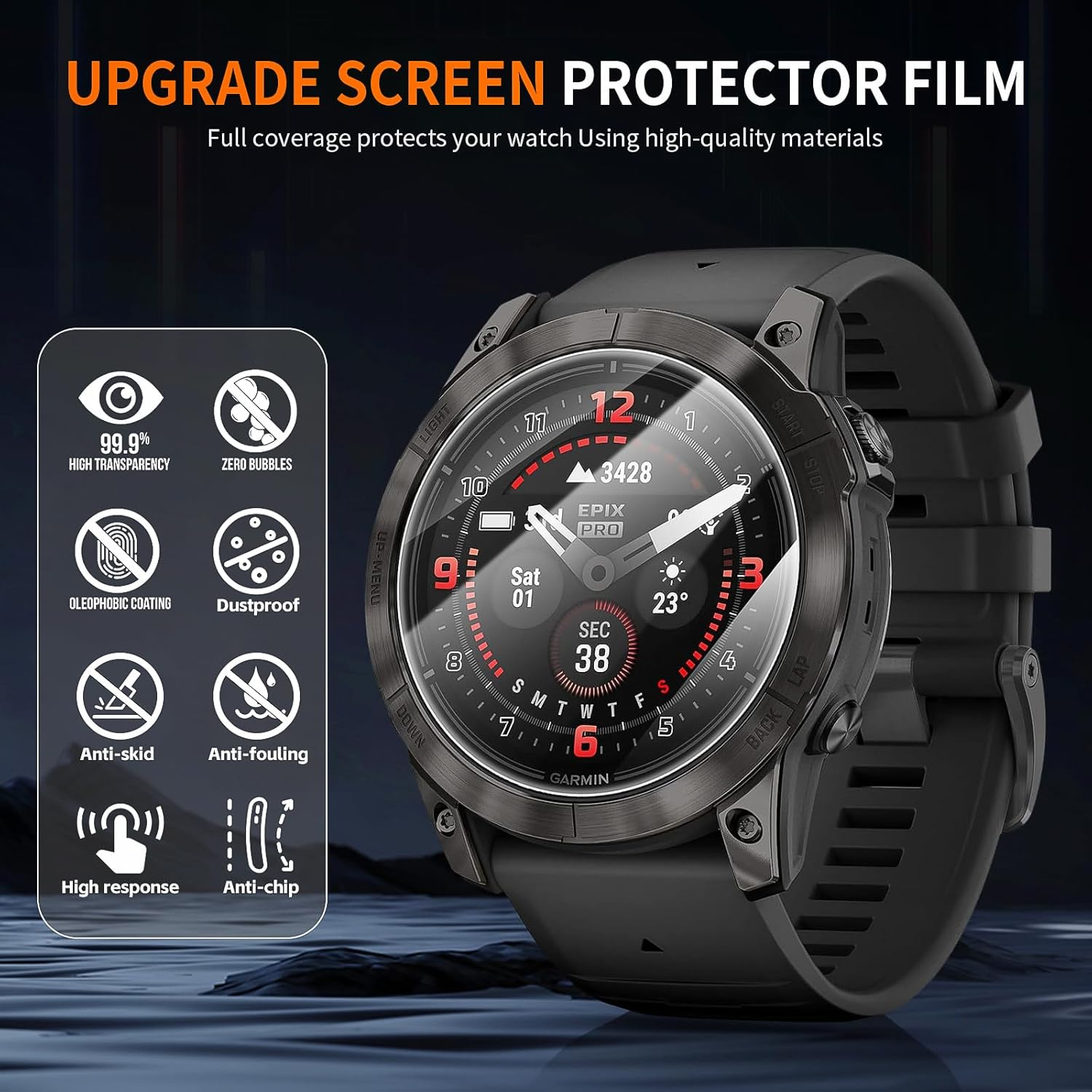 Diruite Pack of 4 Screen Protectors for Garmin Epix Pro Gen 2 51 Mm Screen Protector, Anti-Scratch HD Tempered Glass Protection Glass Screen Protector image number 5