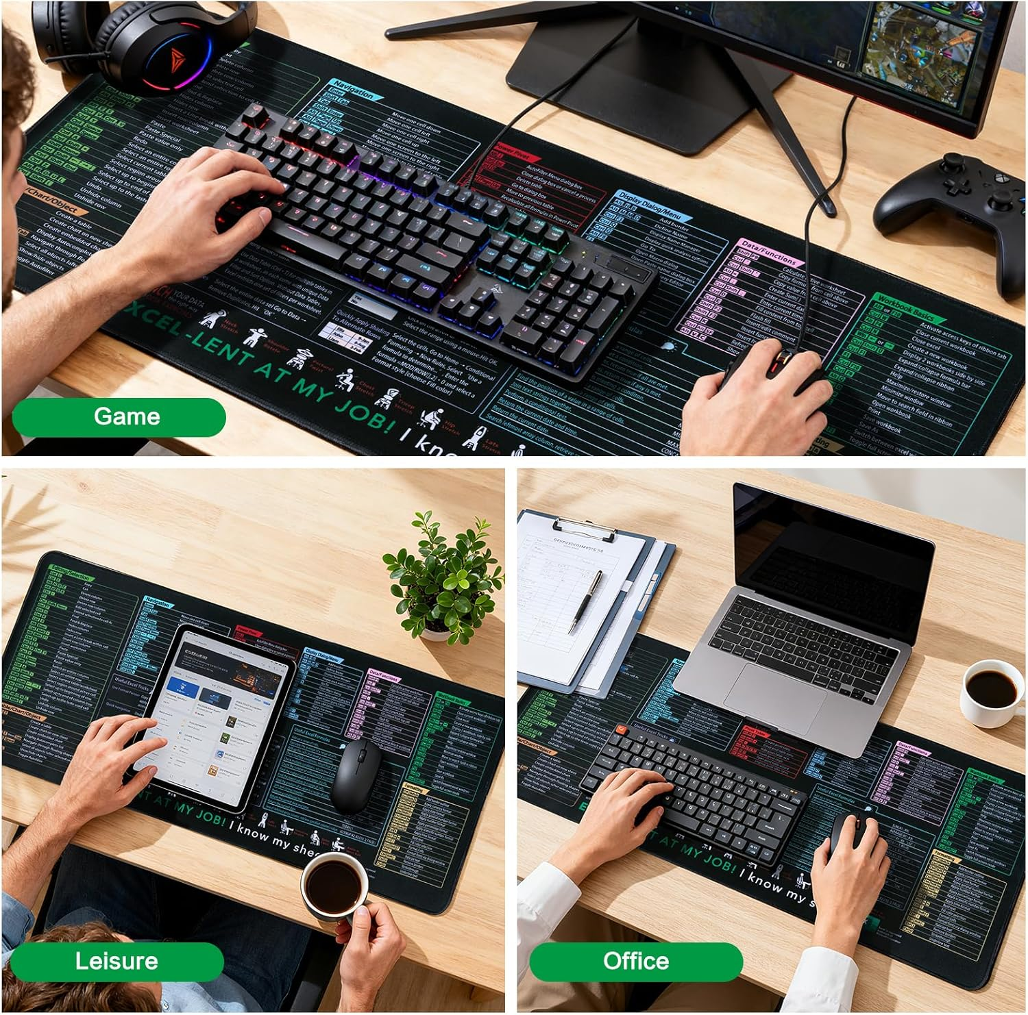 Excel Shortcut Mouse Pad - Extended Large Non-Slip Cheat Sheet Gaming Mousepad, 31.5''X11.81'' Desktop Mat for Office,Essential Computer Accessories & Office Desk Accessories for Workstations image number 2