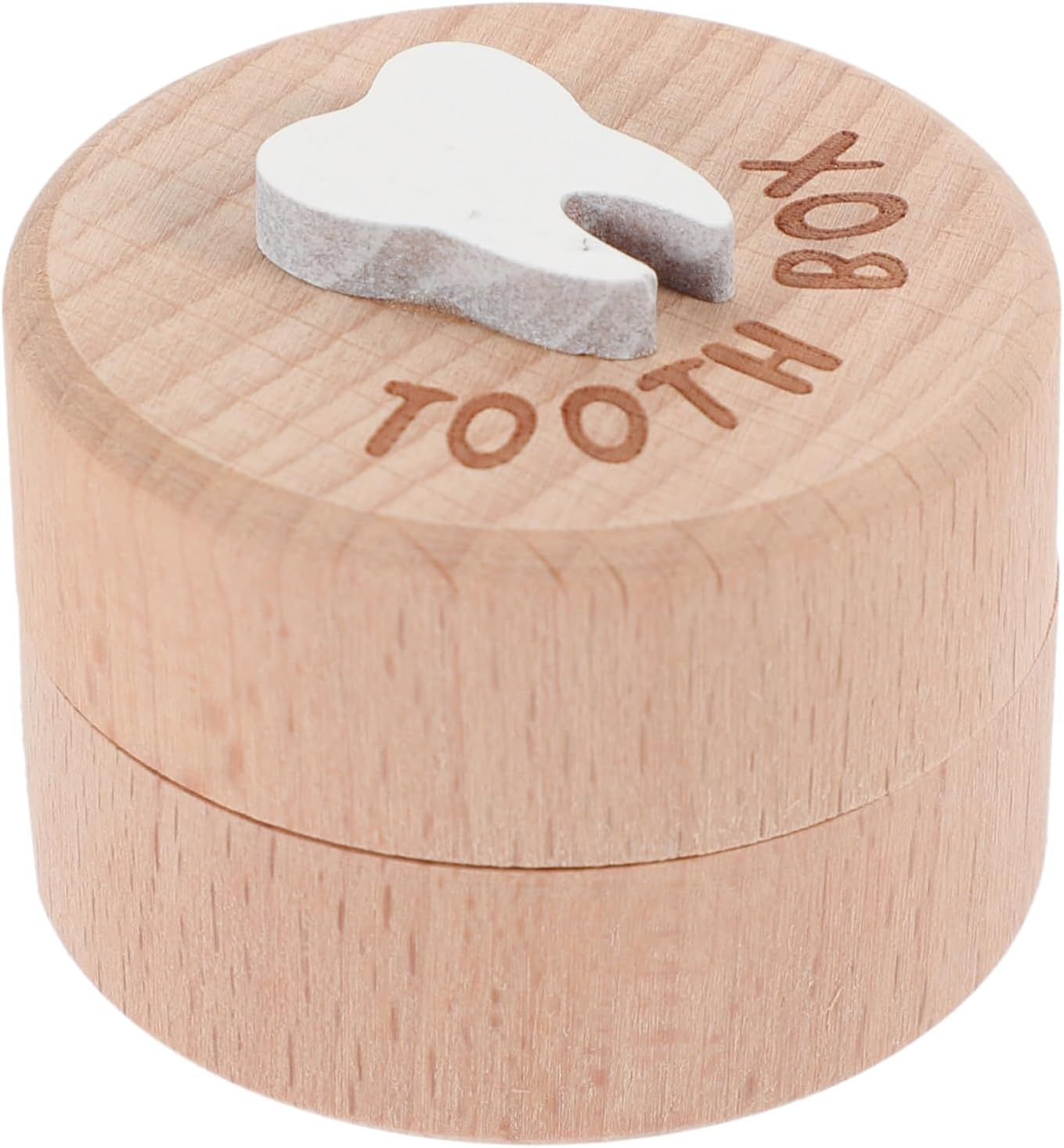 ERINGOGO Baby Tooth Keepsake Box Wooden Trinket Container 5Cm Diameter 3.5Cm Height Portable Milk Teeth Organizer for Boys and Girls Fetal Hair Storage