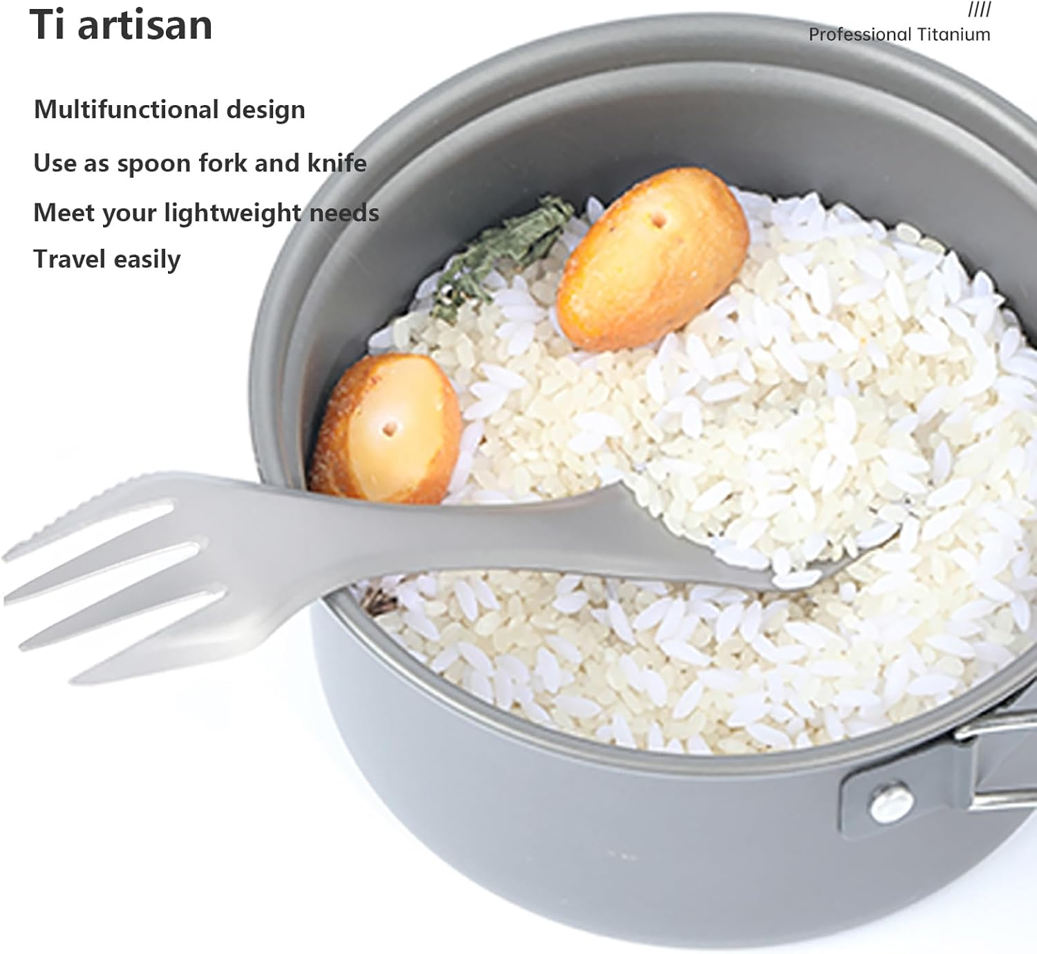 Tiartisan Titanium Spork Camping Spoon Fork Knife Combo Reusable Travel & Camping Utensils image number 1