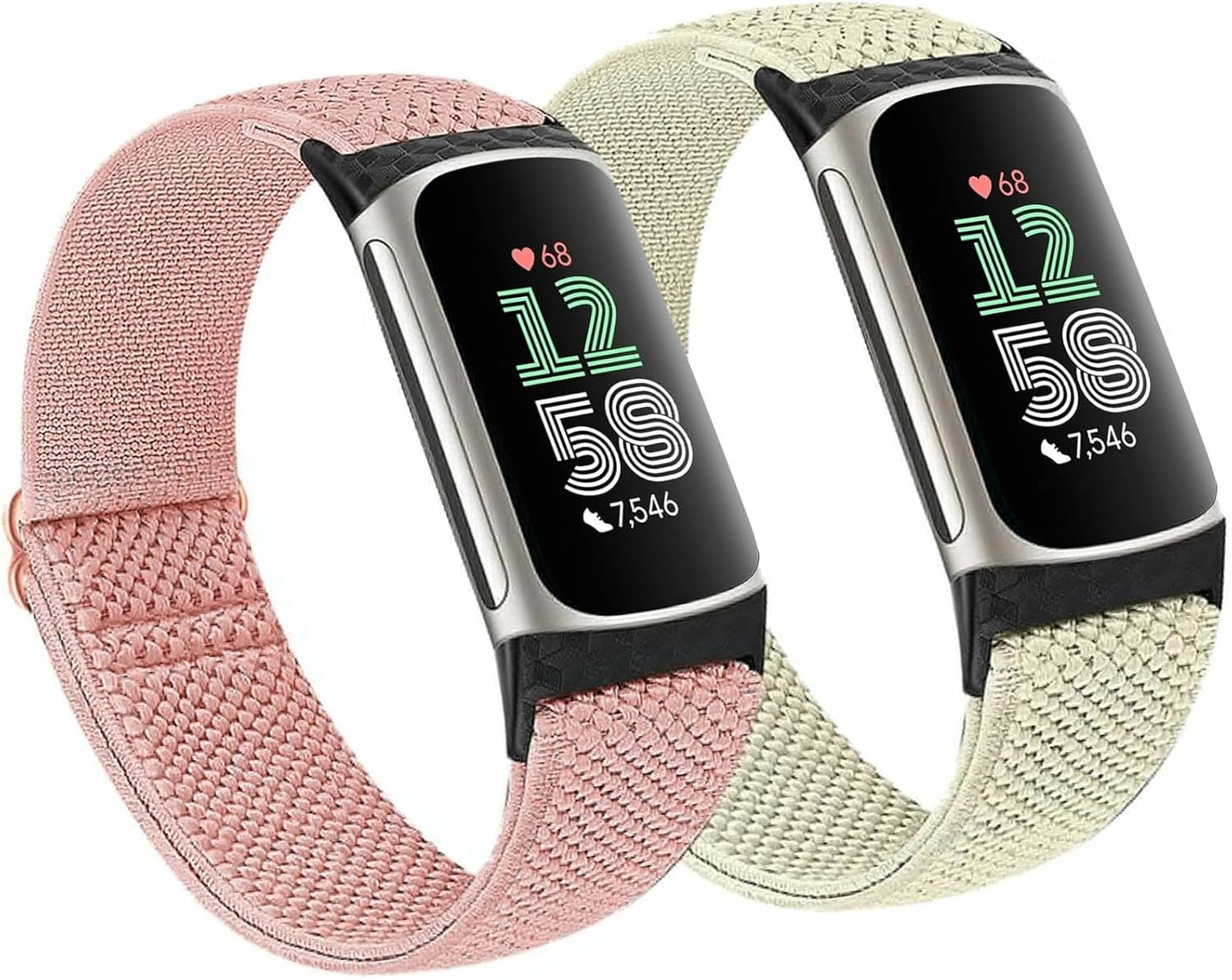 2 Pack Elastic Nylon Bands Compatible with Fitbit Charge 6 / Fitbit Charge 5, Classic Soft Breathable Adjustable Sport Smartwatch Replacement Wristband for Women Men