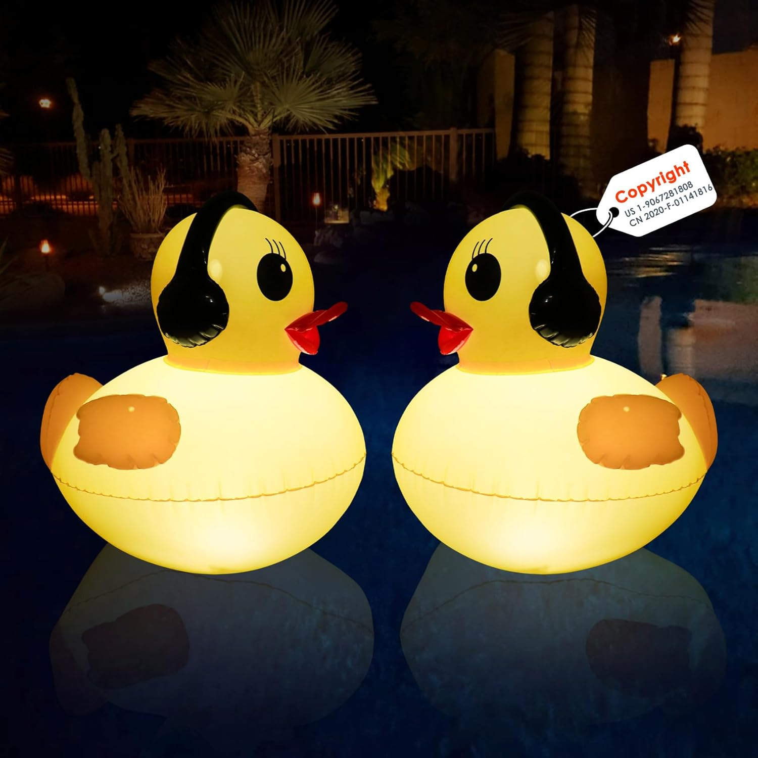 Floating Pool Lighting Solar, 41 Cm Waterproof Duck Pool Lights, LED Garden Lighting, Solar Luminous Pool Lighting, Inflatable Pond Lighting Floating for Pool, Pond, Garden, Pack of 2