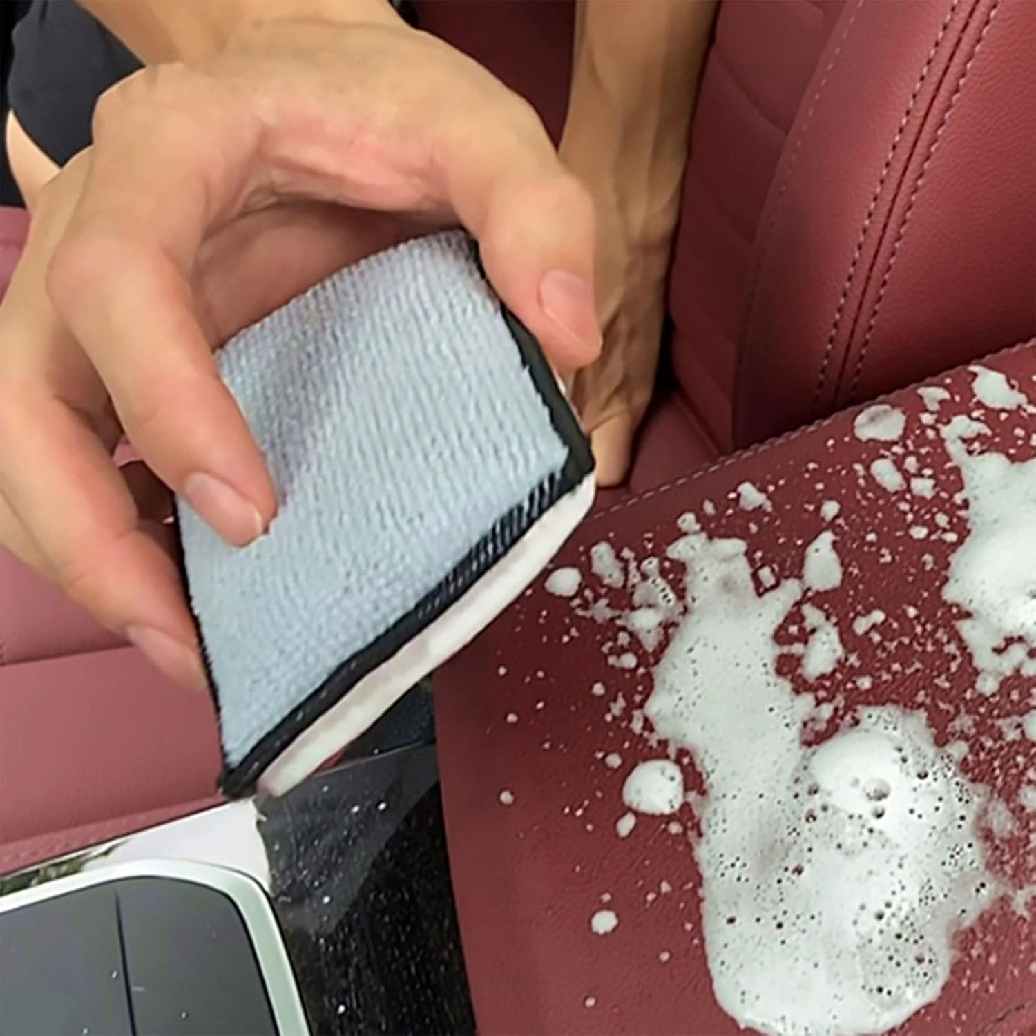 5"&times;3" Car Interior Scrubbing Sponges - Microfiber Auto Detailing Pads for Leather/Plastic/Vinyl Upholstery (2Pcs Gray White) image number 3
