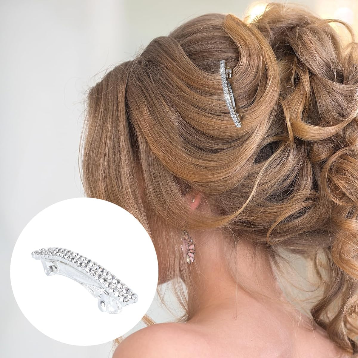 Hoite 4 PCS Silver Rhinestone Hair Clips &ndash; Sparkly Crystal Spring Barrettes for Women/Girls, Bridal, Wedding & Valentine&rsquo;S Day image number 2