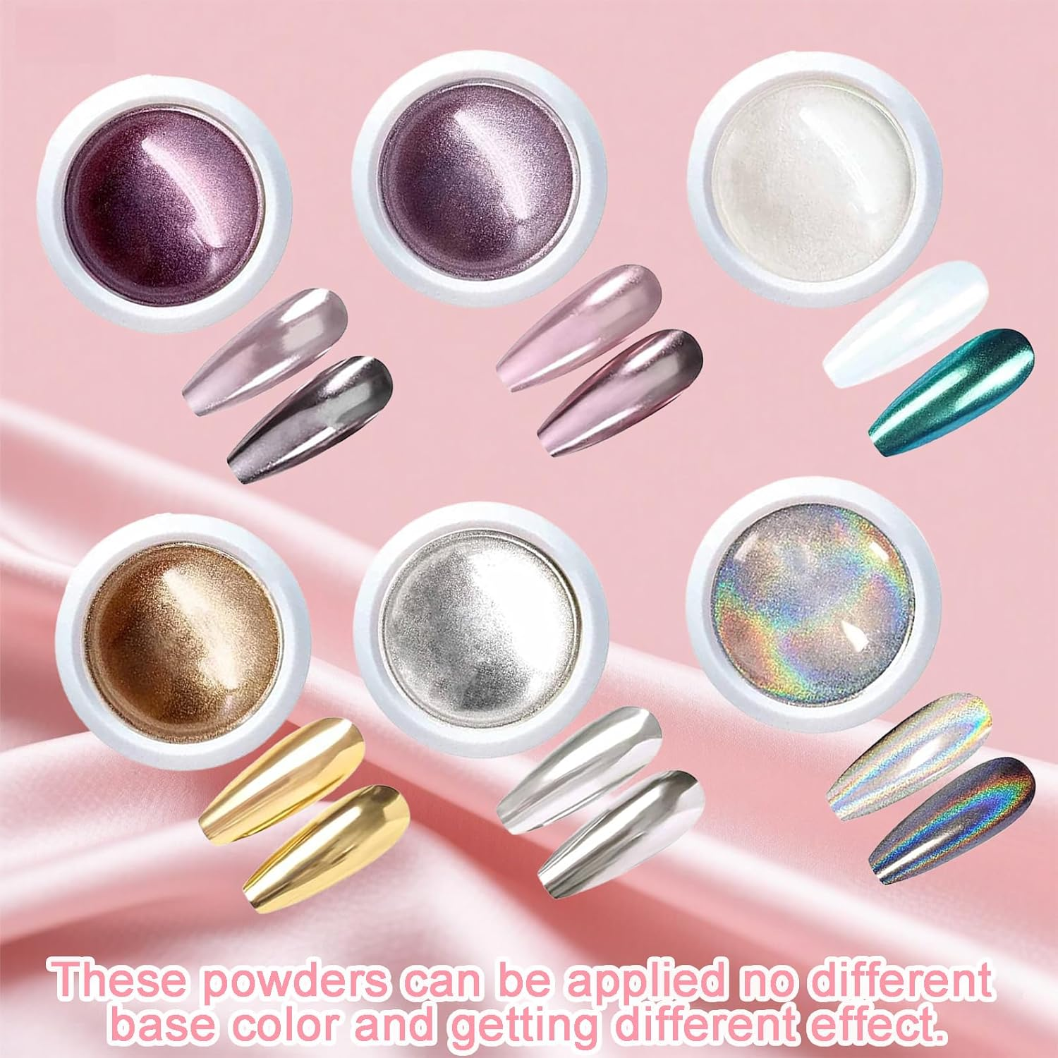 HHMJZW Chrome Nail Powder - 6 Colors Metallic Mirror Pearl Holographic Pigment for Nail Art Decoration image number 2