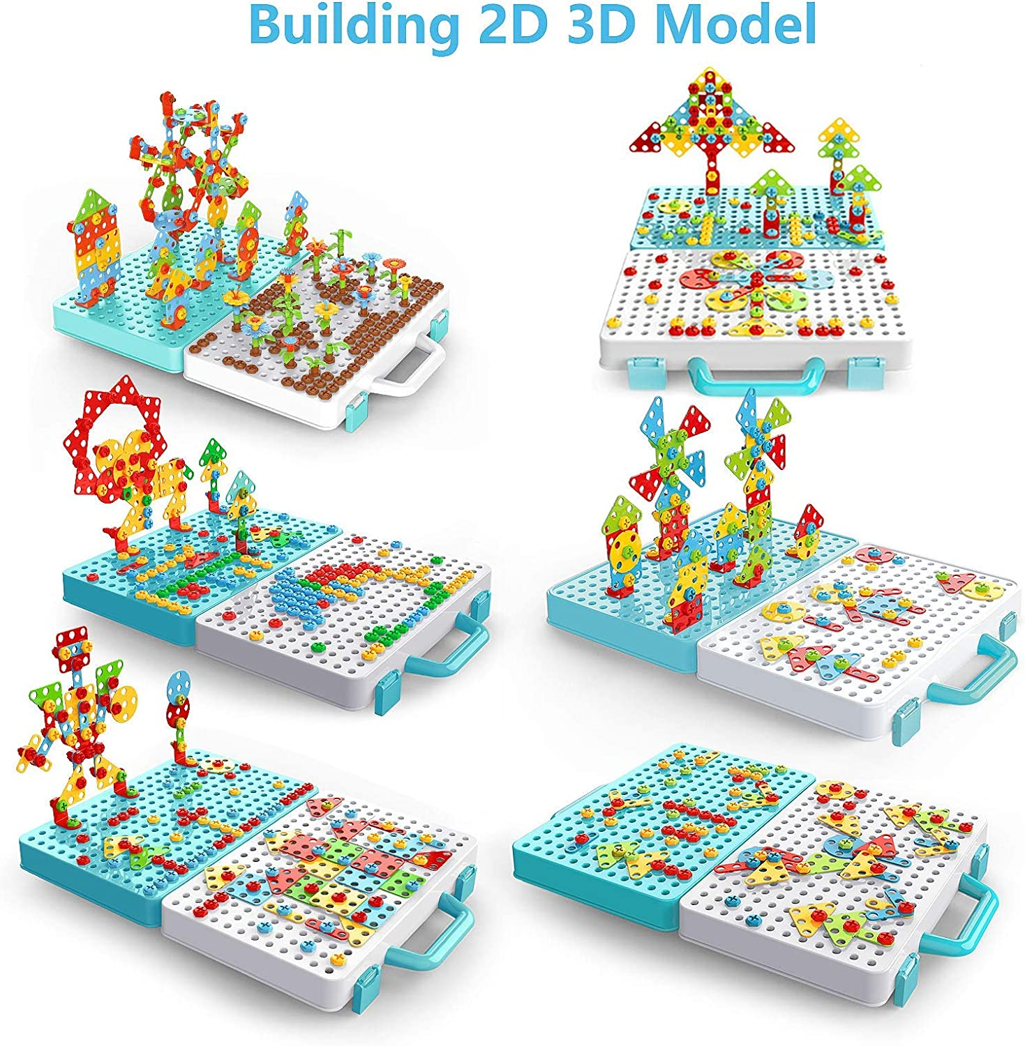 550Pcs Electric DIY Drill STEM Puzzle Toy Set, Creative Mosaic Drill Puzzle Kit, 2D 3D Educational Building Blocks Construction Games Tool Kits, Best Kids Toys for Boys and Girls Age 3-12 Years Old image number 5