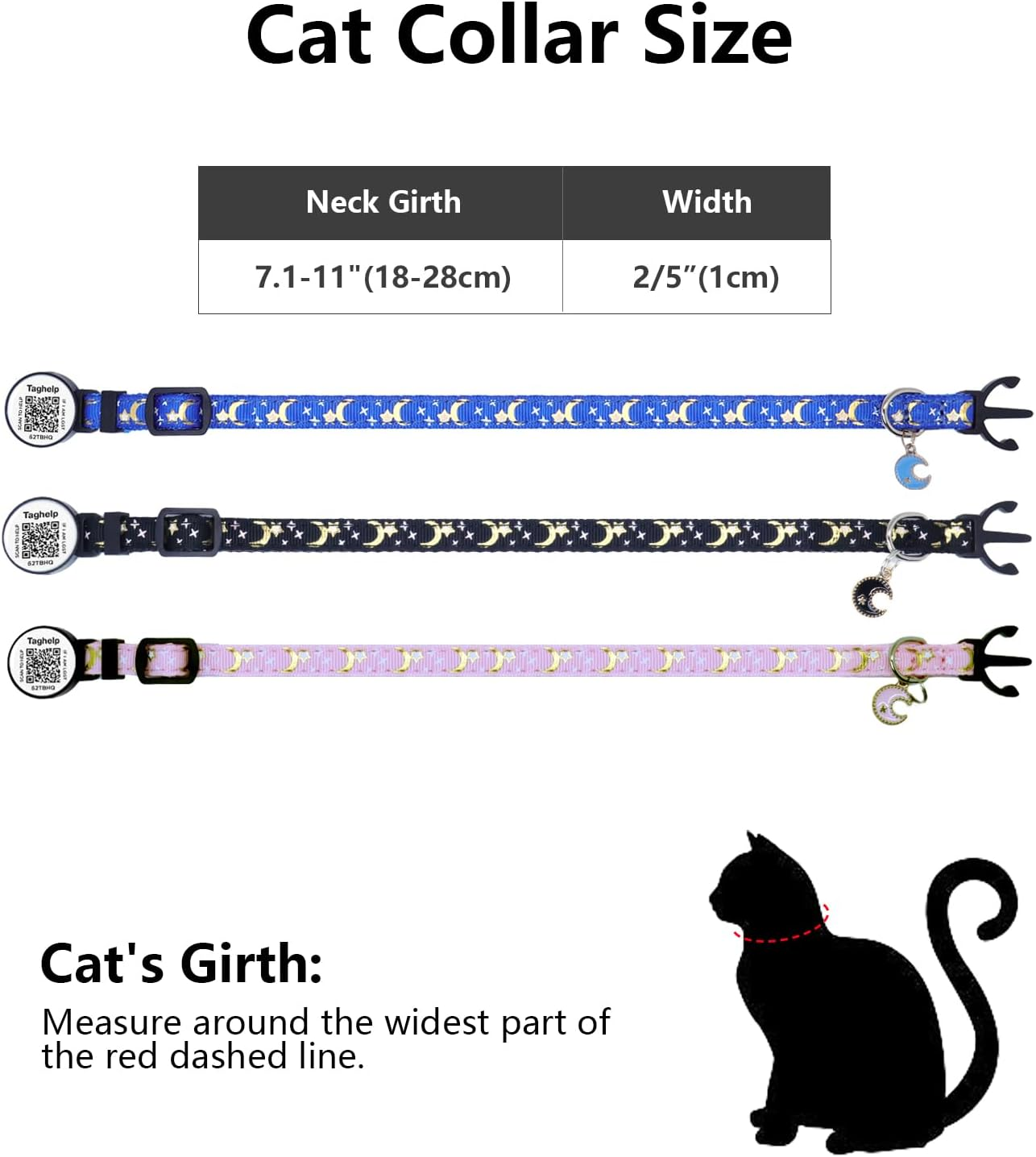 Stars and Moon Airtag Cat Collar with Airtag Holder,Air Tag Cat Collar for Apple. Solid & Safe, Pet Collar, Breakaway Cat Collar, QR Code Cat ID Tags - Pet Online Profile(Blue) image number 4