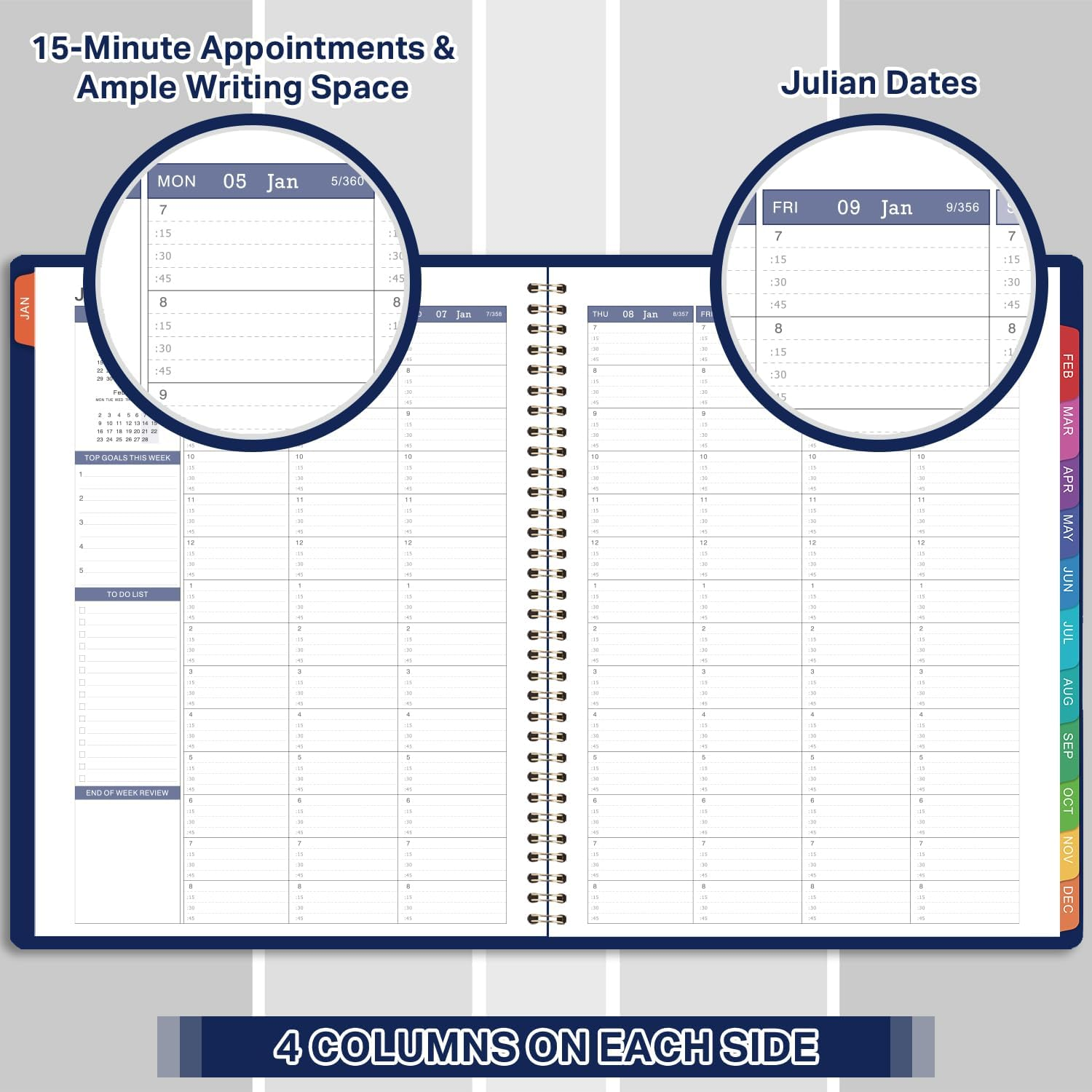 2026 Appointment Book - 2026 Diary from Jan 2026 - Dec 2026, A4 Week to View Appointment Diary 2026, Hourly Planner 2026 in 15 Minutes Times Slots, with Soft Leather Cover, 21.8 X 29 Cm, Colorful Tabs