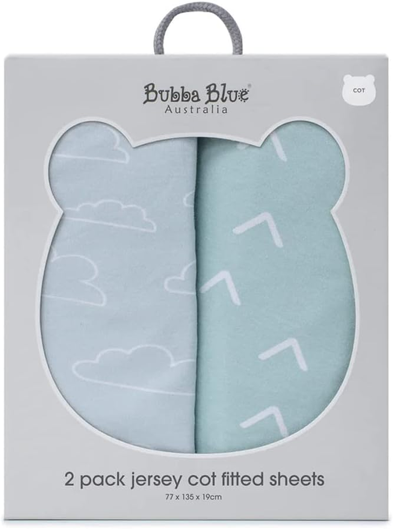 2PK Bubba Blue Nordic 77X135Cm Jersey Cot Fitted Sheet 0-12M Dusty Sky/Mint image number 2