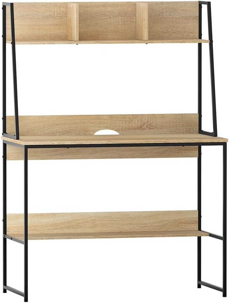 Artiss Computer Desk 100Cm Grey Particle Board Desktop Steel Frame Office Corner Laptop Desks Shelf Study Student Table, Home Furniture for Room, Partitioned Shelves Under-Desk