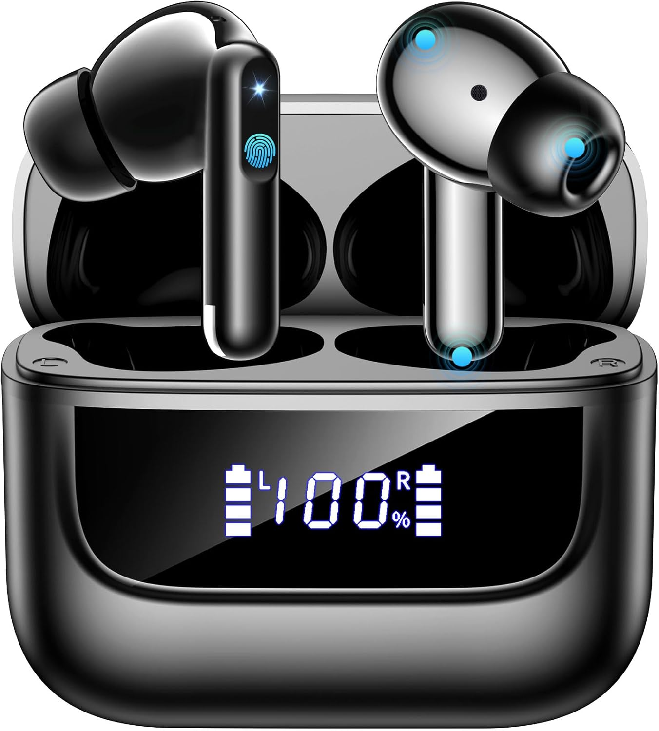 Bluetooth Headphones in Ear, 6 Microphones, ENC Noise Cancelling for Clearer Calls, Wireless Bluetooth 5.4 Hifi Deep Bass, USB C Headphones, 48 Hours, LED, IPX7 Waterproof Sports Earphones, Black image number 3