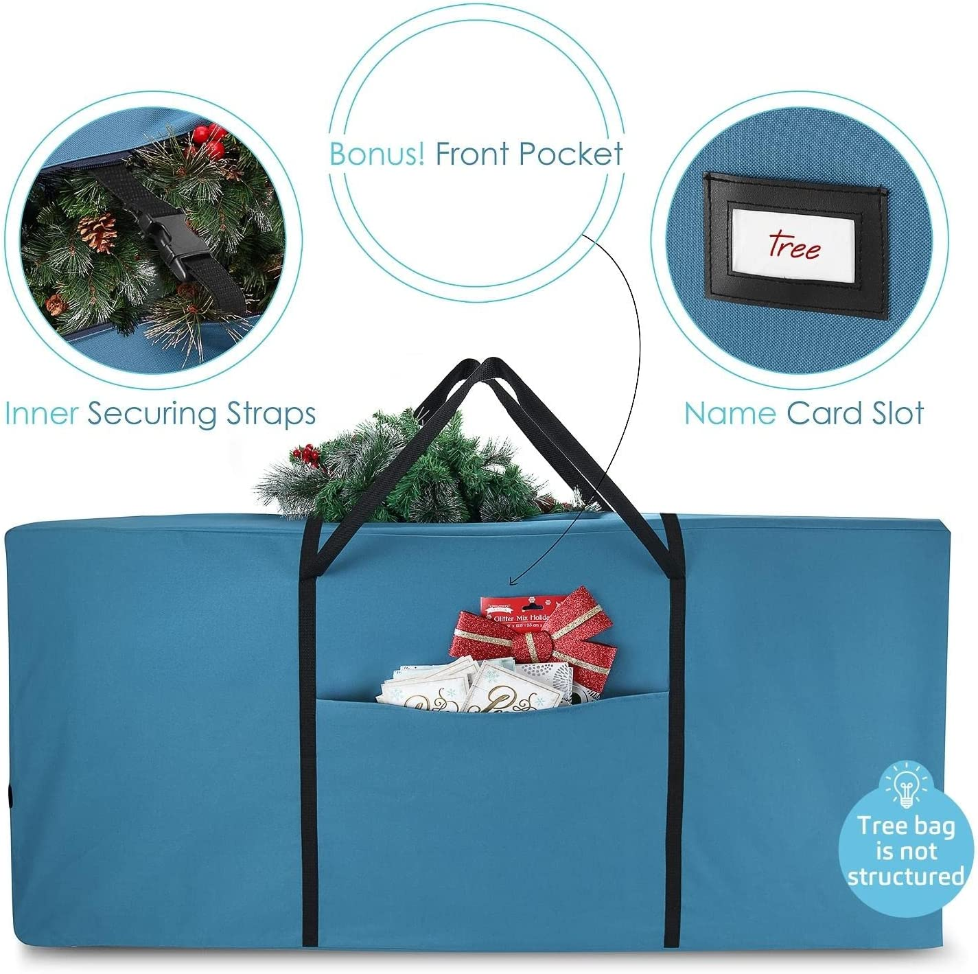 Hearth & Harbor Christmas Tree Storage Bag &ndash; Waterproof Christmas Tree Storage Box &ndash; Waterproof Christmas Tree Bag with Reinforced Handles & Dual Zipper &ndash; 600D Oxford &ndash; 9 Ft. &ndash; Pack of 1 image number 6