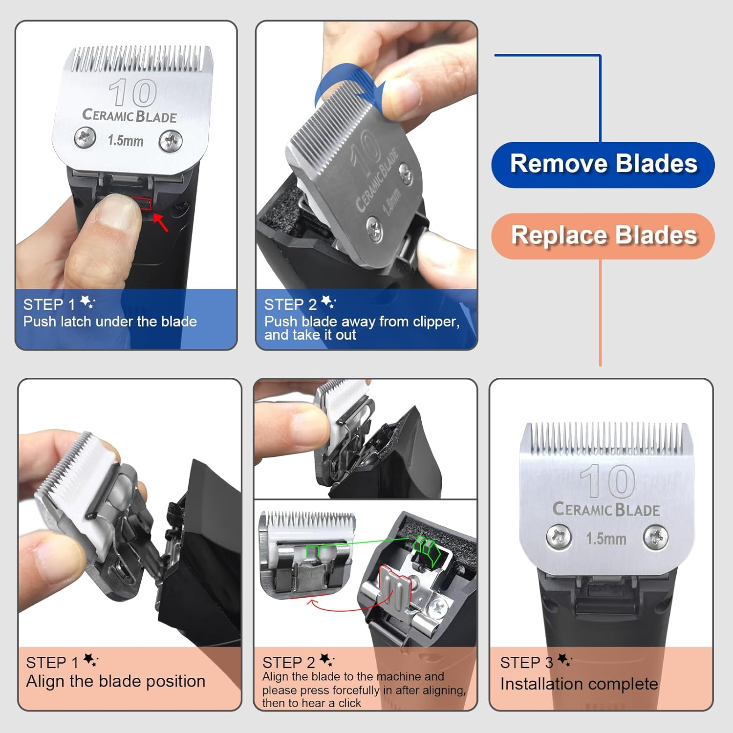 BESTBOMG 2 Pack Dog Grooming Replacement Blades Compatible with Heiniger/Moser Max45/Andis/Oster A5 Dog Clippers, Size 5FC 1/4" Cutting Length - 10+7Fc+5Fc+4Fc-S image number 7