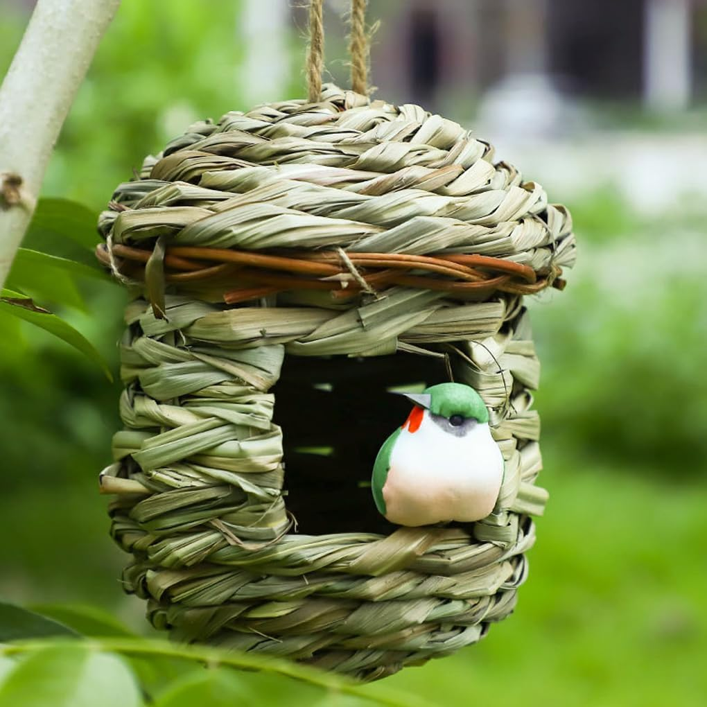 Qttie Hand-Woven Teardrop Shaped Eco-Friendly Birds Cages Nest Roosting,Grass Bird Hut,Hanging Bird House,Cozy Resting Place,100% Natural Fiber,Provides Shelter from Cold Weather (Treehouse Shape) image number 4