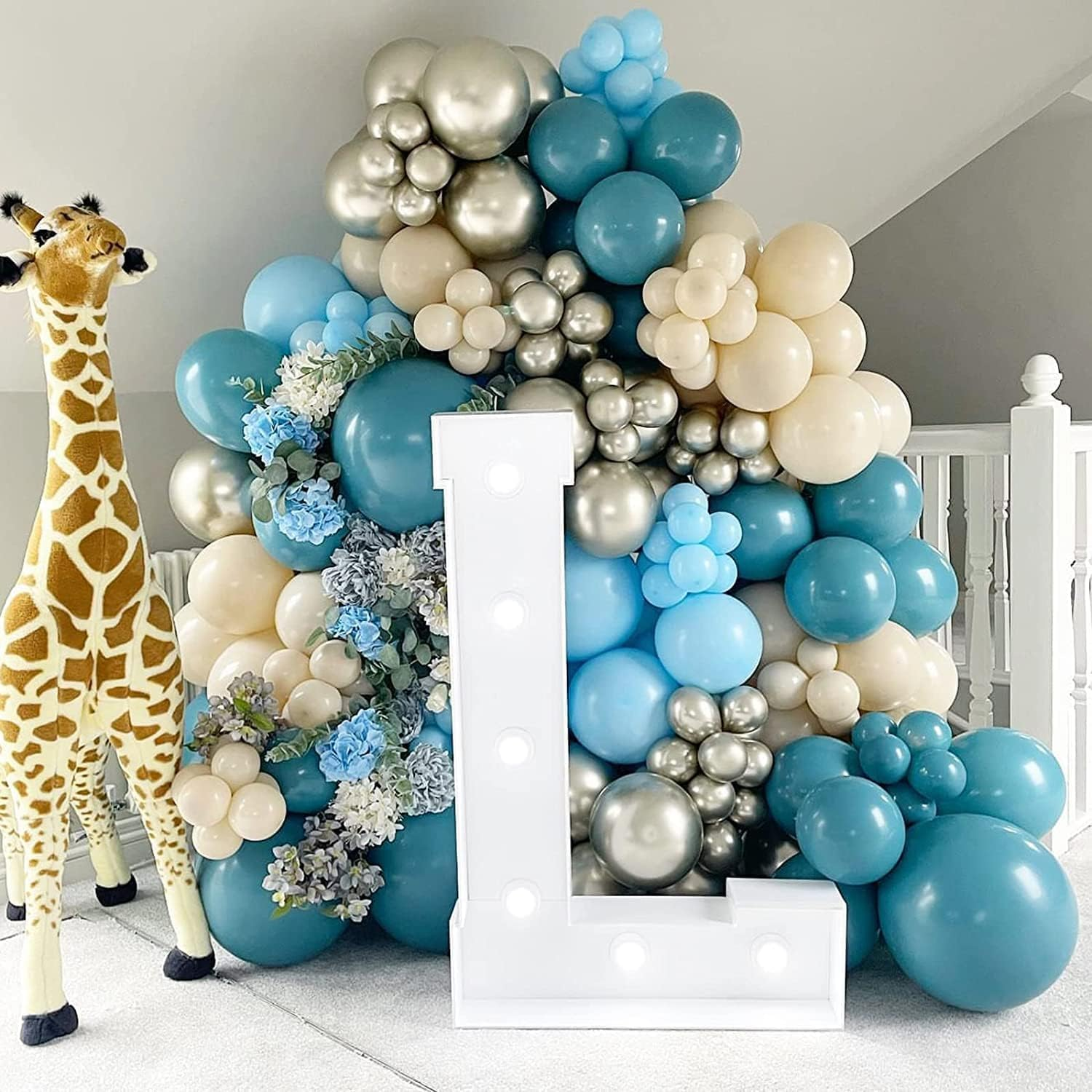 Dusty Blue Balloons Arch Kit,140Pcs Blue Balloons Arch Garland Kit with Sea Blue Gold Balloon,Sand White Nude Balloons for Boys Baby Shower,Birthday Party Decoration,Graduation Decor,Wedding image number 4