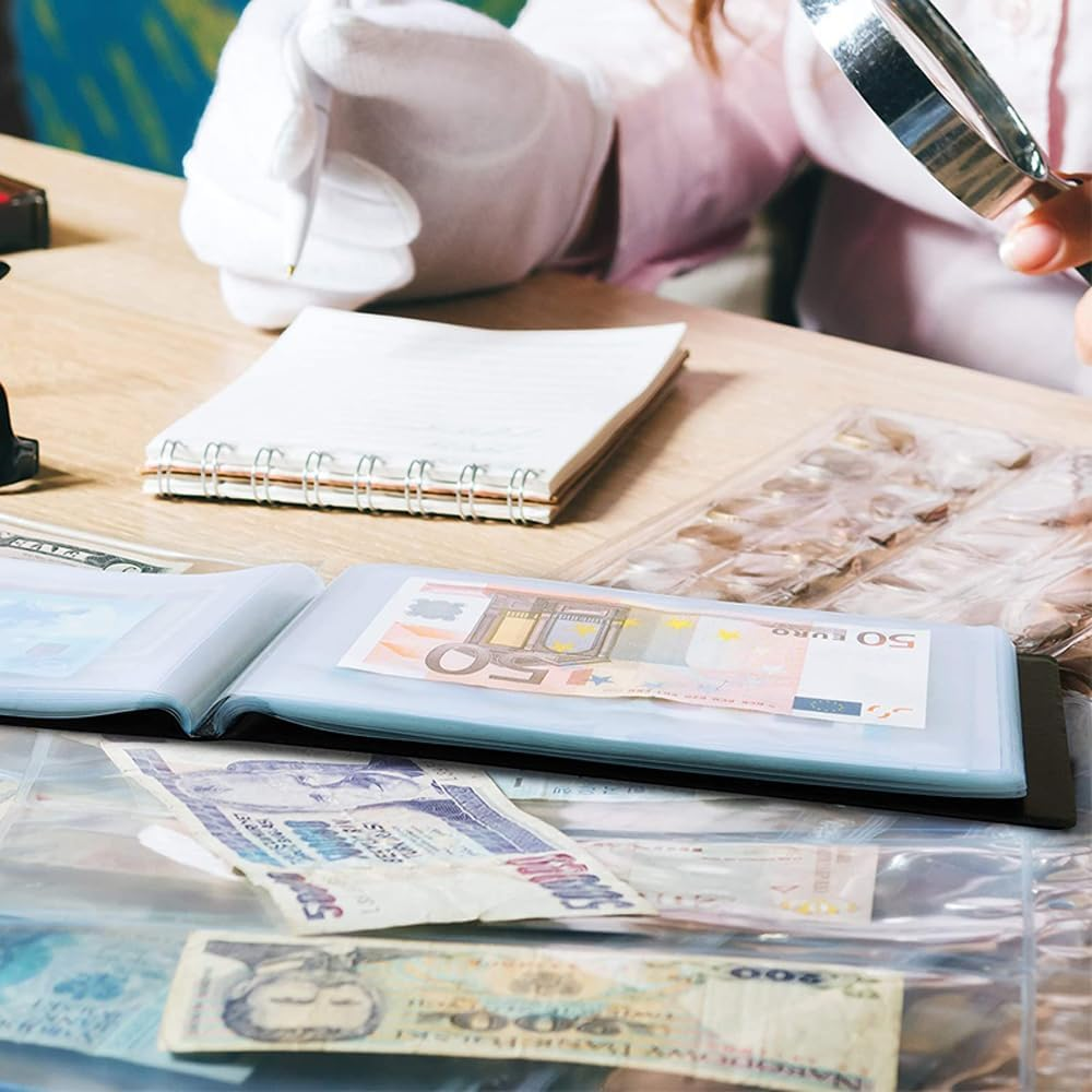 Banknotes Album Collection Storage Currency Holder Pocket Paper Money (Black) - Blue image number 7