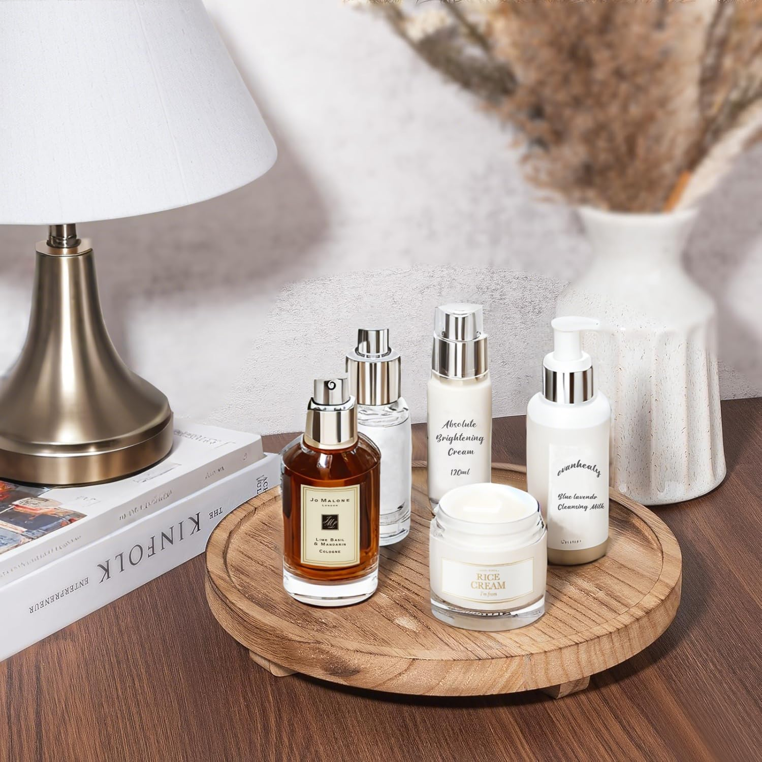 Delsol round Decorative Tray Wood Kitchen Counter Organizer,Farmhouse Bathroom Home Decor,Rustic Trays for Dinning Table Candle Holder-10Inch image number 1