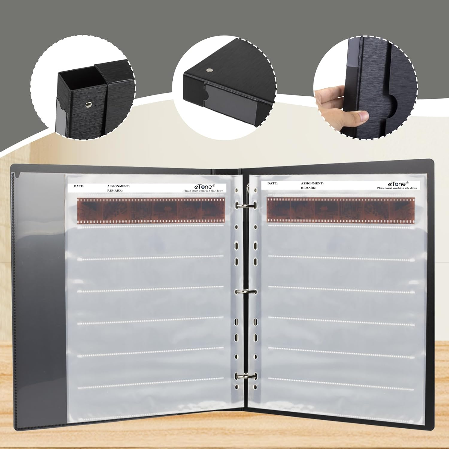 Etone Archival Storage Sheets 135 35Mm Negative Page Preservers Sleeves with Film Album Ring Binder (50X135) image number 1