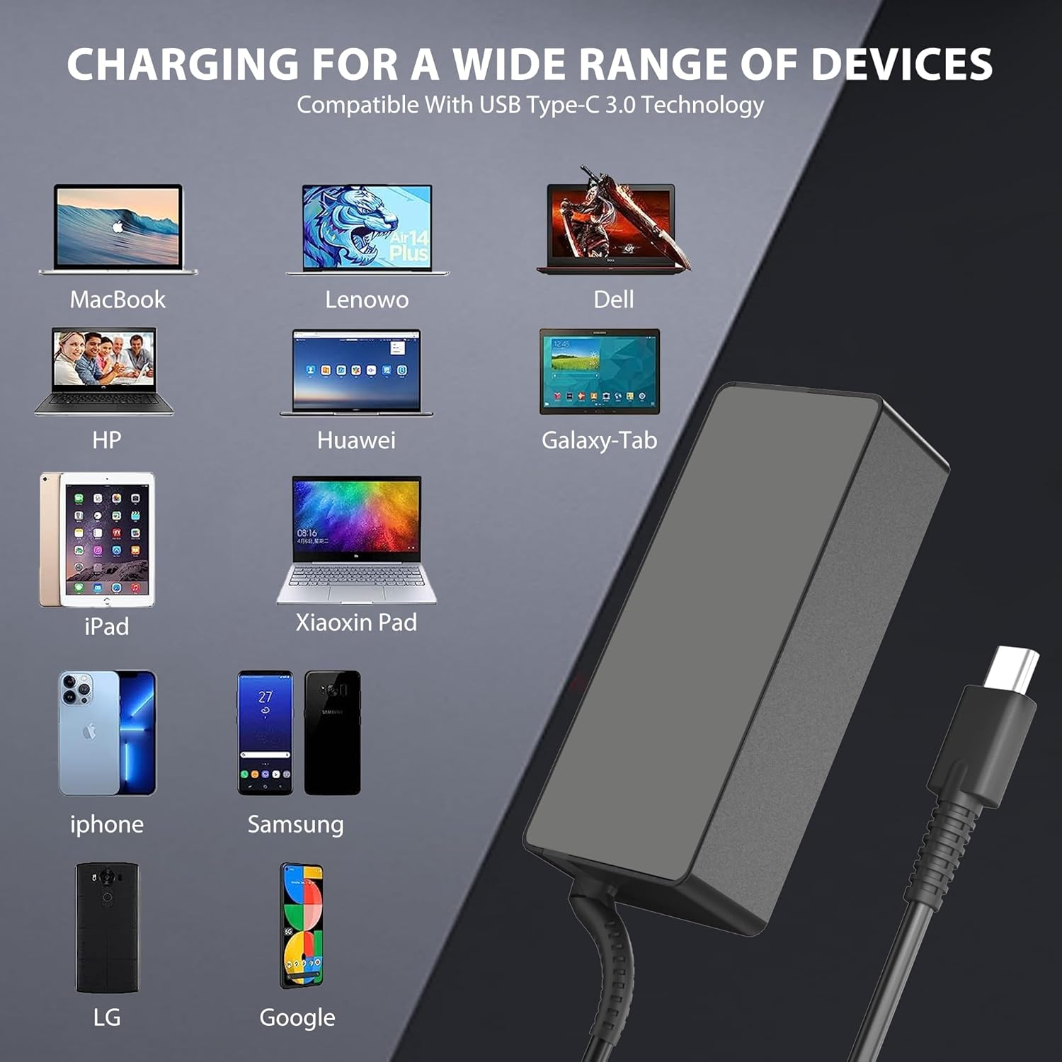 65W USB C Laptop Charger Fast Chromebook Charger Compatible with HP, Dell, Lenovo, Acer, Asus, Samsung, Google, USB Type-C Power Adapter