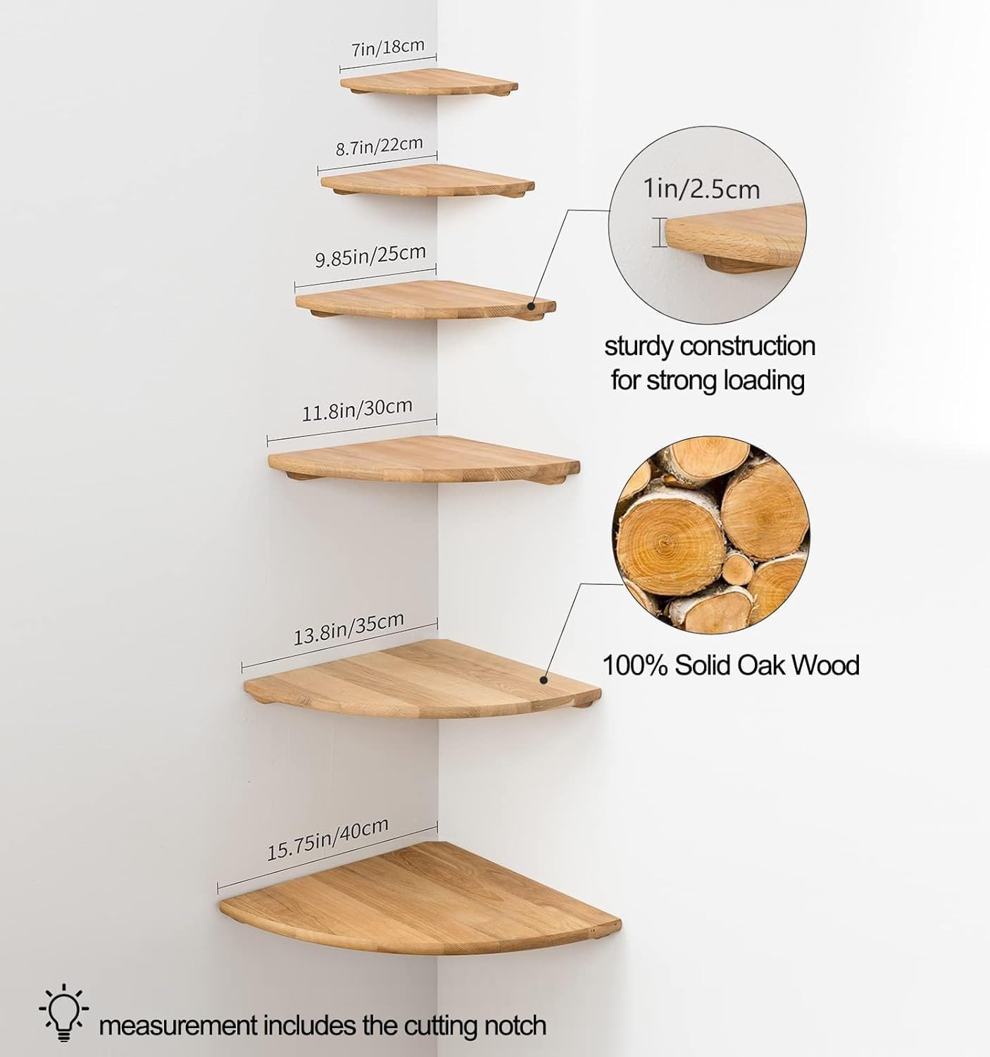 GIEANOO Corner Shelf, 10Inch Solid Oak Wood Floating Corner Shelf Wall Mount round End Floating Speaker Shelf with Wire Hole Shelf for Small Plant Photo Frame for Bedroom Kitchen, Living Room image number 5