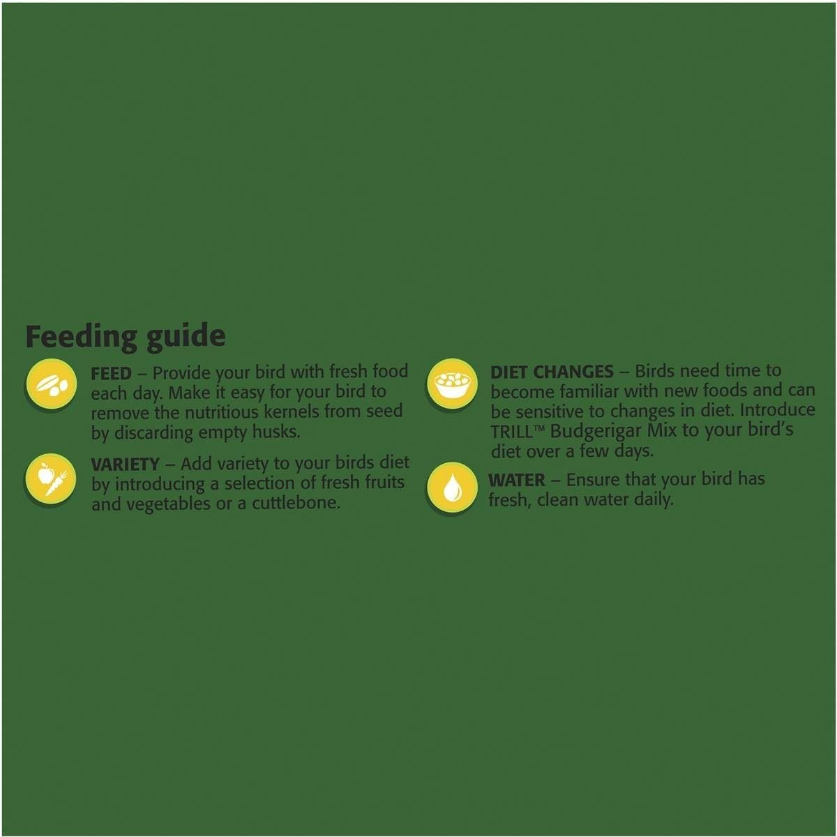 Trill Budgie Mix 1.8 Kg &ndash; Bird Seed Mix with Nutrivit Multivitamin Supplement for Budgies &ndash; Bird Food with Nutritious Millet, Canary, Oats, Wheat, Sorghum, Canola & Lin Seeds image number 1