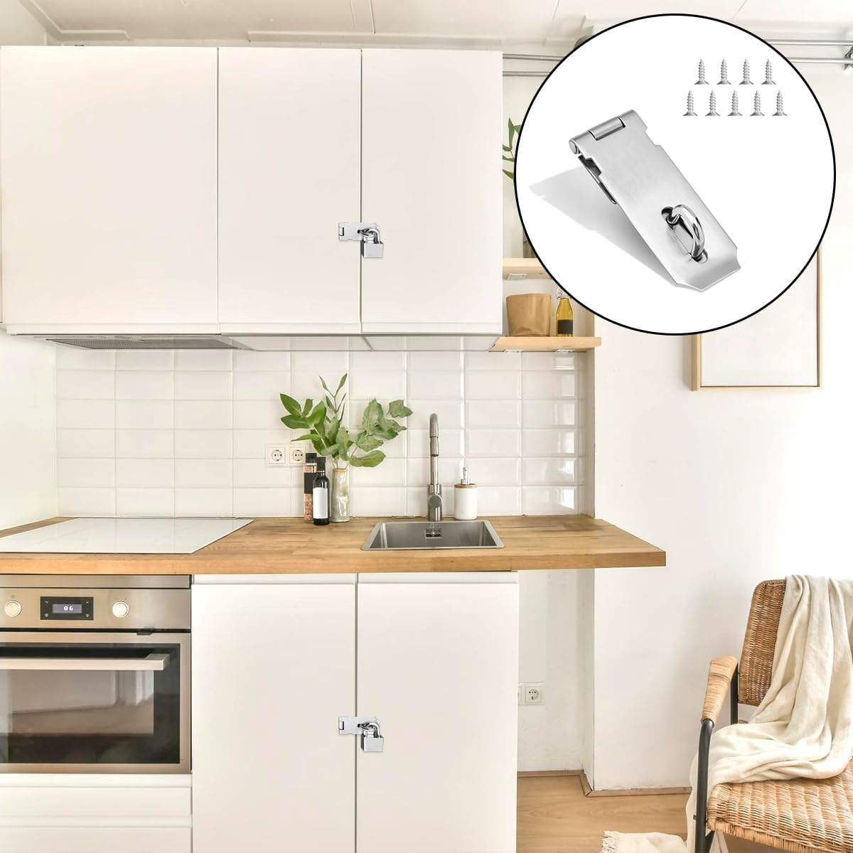 WELANE Door Locks Hasp Latch, Stainless Steel Gate Lock Hasp with Screws for Doors, Cabinets, Pet Cage (10 X 3.9Cm) image number 6