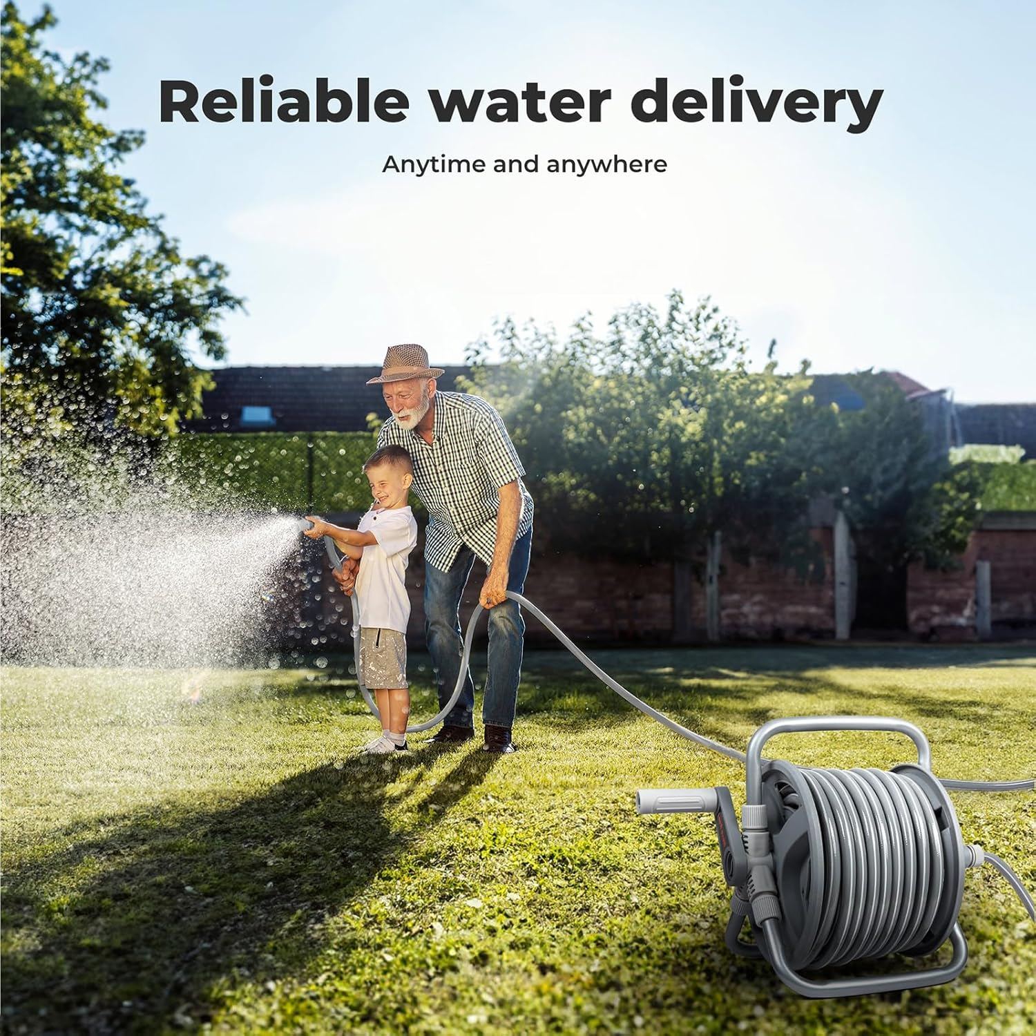 Traderight Portable Water Hose Reel Holder, 1/2'' X 20M, Wall Mount Garden Hose Reel, 2 Nozzle Modes, Self-Closing Water Pipe Valve, Handheld, Garden Watering Car Washing Pet Bathing, PP PVC Material image number 4