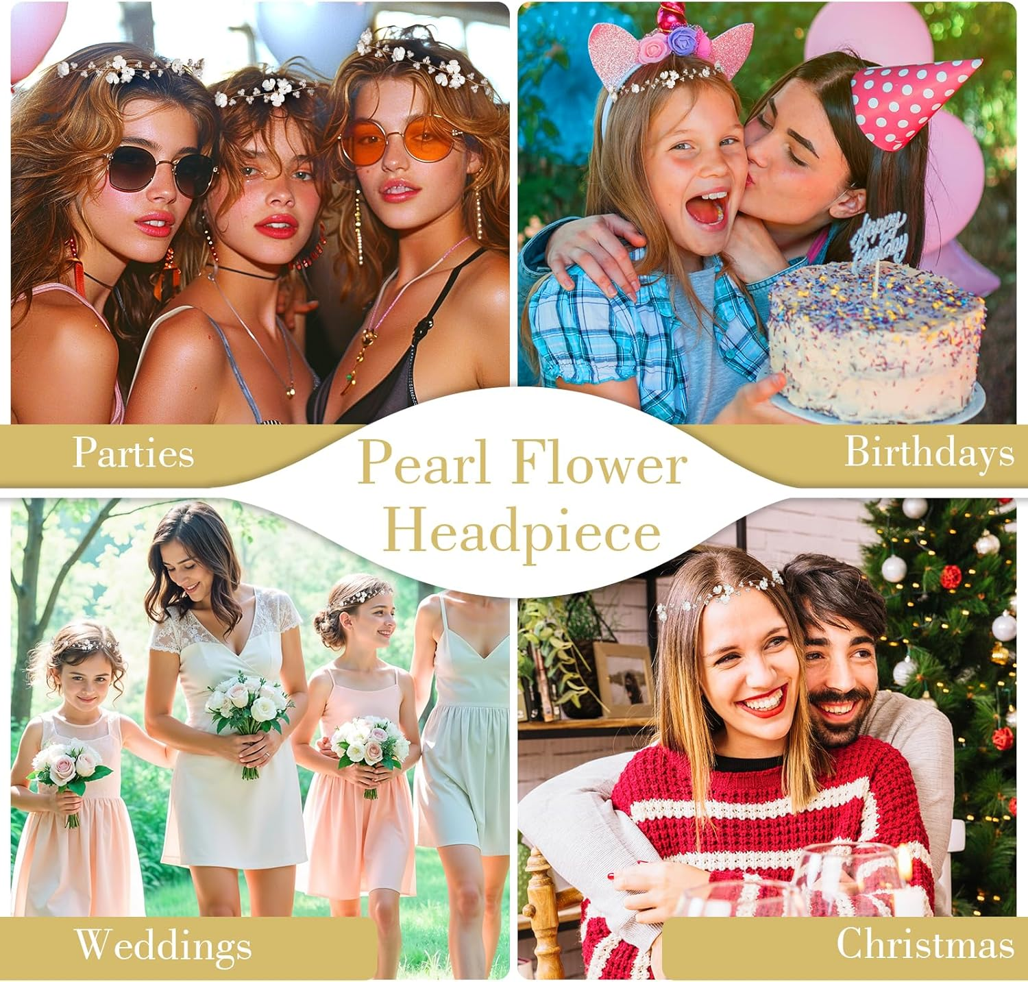 Flower Crown for Girls, Bridal Pearl Headband Women Floral Crowns for Wedding and Birthday, Flower Girl Hair Accessory Headpiece for Party and First Communion image number 3