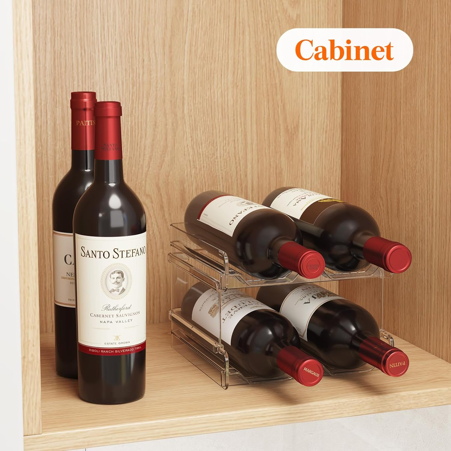 Lifewit Plastic Stackable Wine Rack for Refrigerator, Cabinet, Countertop,Wine Bottle Holder, Water Bottle Organizer for Fridge, Pantry, Hold 4 Bottles image number 6