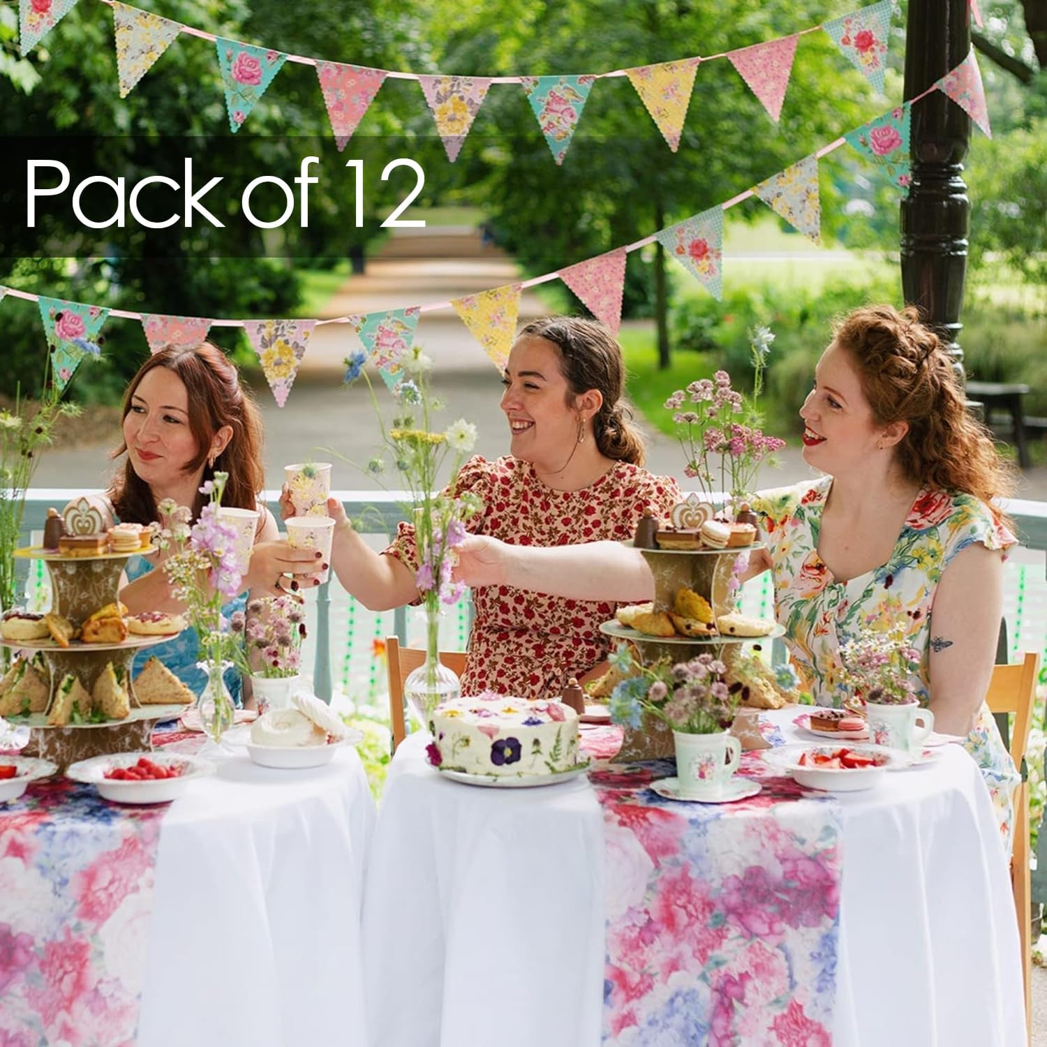 Talking Tables Truly Scrumptious Party Vintage Floral Tea Cups and Saucer Sets, Pack of 12, Height 8Cm, 3", Mixed Colors image number 4