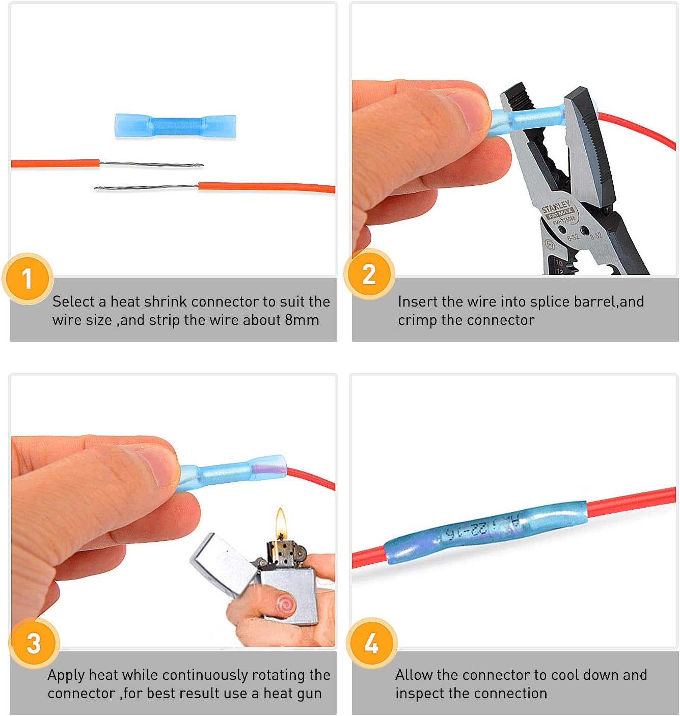 Nilight 135 PCS Heat Shrink Wire Connectors - Electrical Terminals Kit - Marine Automotive Crimp Connector Assortment - Ring Fork Hook Spade Butt Splices image number 4