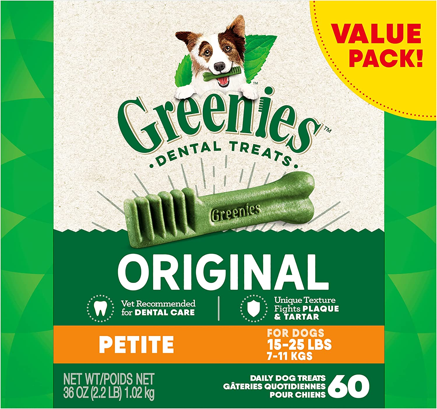 GREENIES Canine Dental Dog Treats Original Petite 60 Chews Value Pack 1.02Kg image number 1