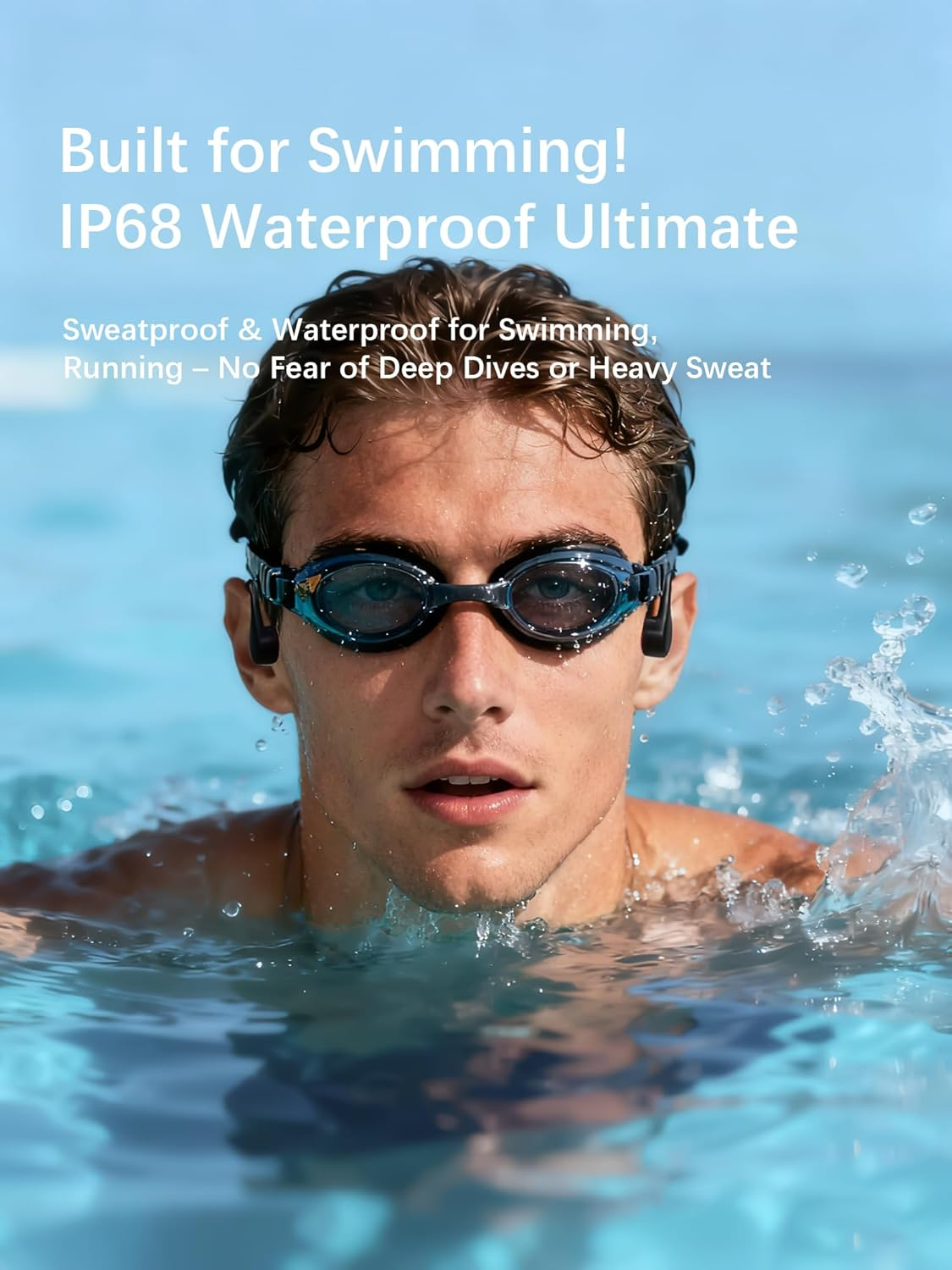 Essonio Ultra-Lightweight (26G) Bone Conduction Headphones for Swimming, IP68 Waterproof MP3 Player with 16GB Storage, Bluetooth 5.3 Open-Ear Headphones, 3D Surround Sound for Running & Sports (Black) - Black image number 3