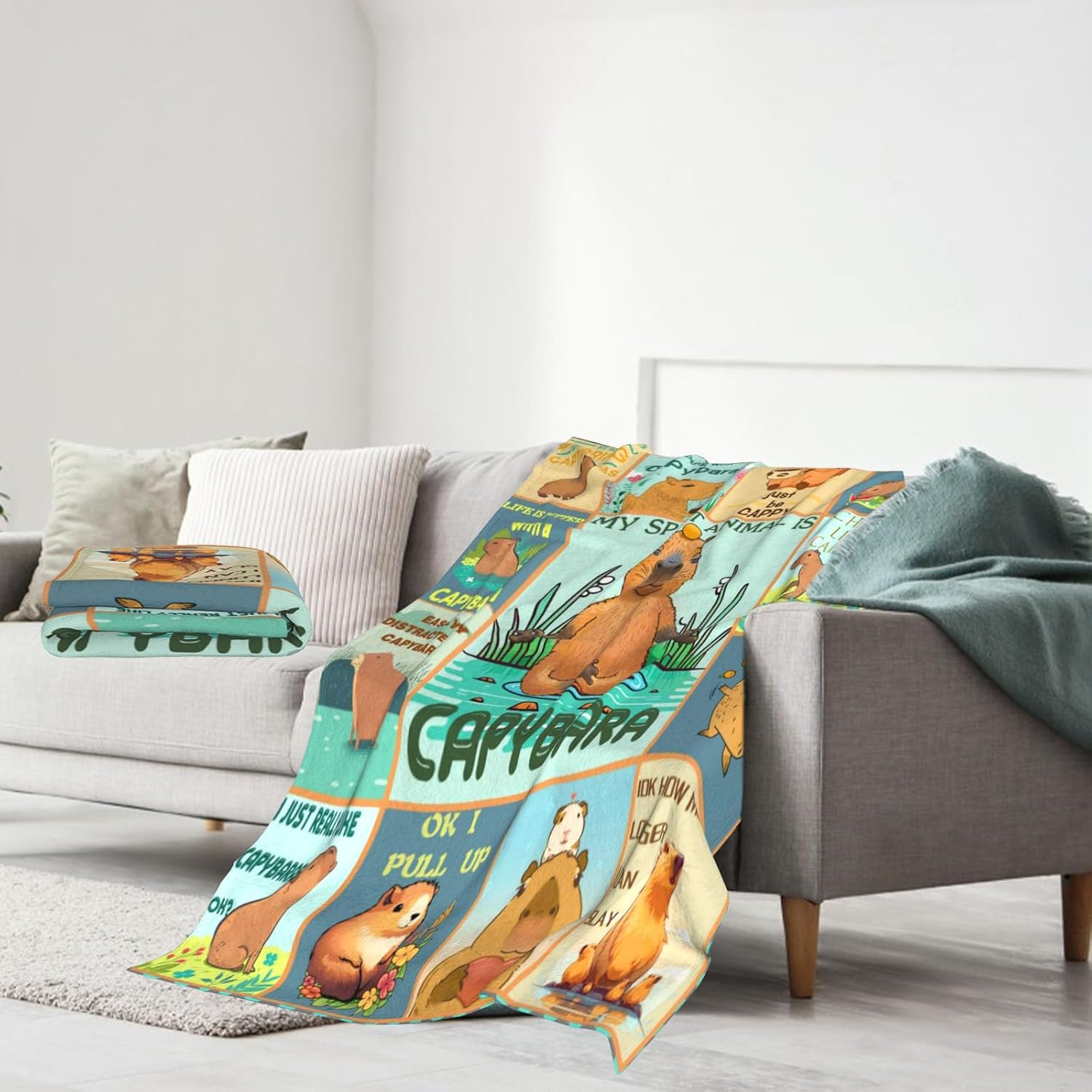 Juvanovo Capybara Blanket, 100 X 130 Cm Capybara Cuddly Blanket, Capybara Flannel Blanket, Capybara Soft Blanket, Capybara Sofa Blanket, Capybara Bed Linen, Capybara Merch for Children Adults (A) - A image number 5