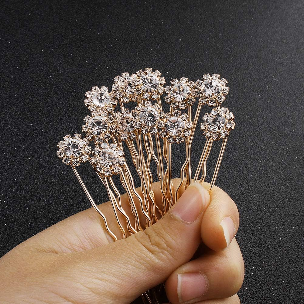 Crystal Bridal Hair Pins Clips Wedding Hair Accessories Hair Set Jewelry with Rhinestone for Brides and Bridesmaids Set of 12 (Gold) image number 5
