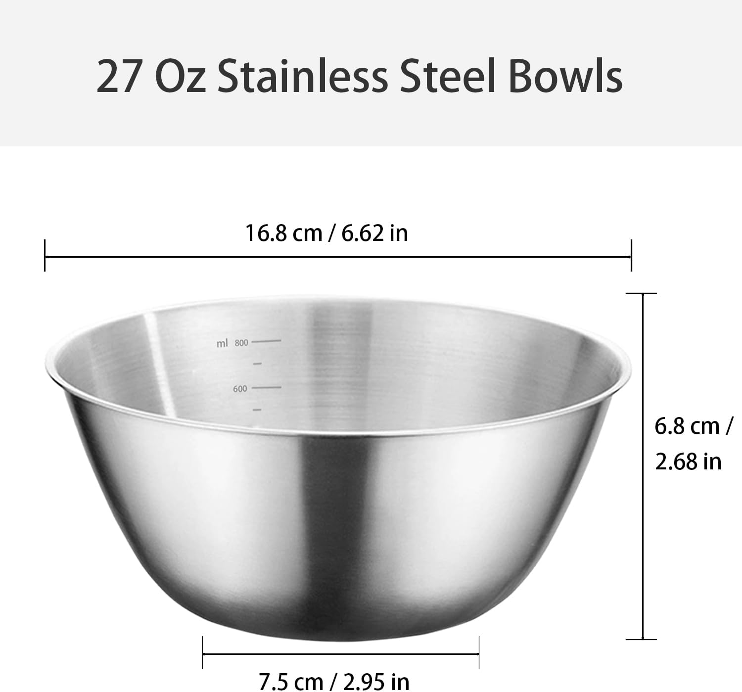WANBY Stainless Steel Bowls 304 Metal Lightweight Unbreakable Dinner Bowls Set Non-Toxin Dishwasher Safe BPA Free and Healthy (8 Pack 28Oz) image number 6