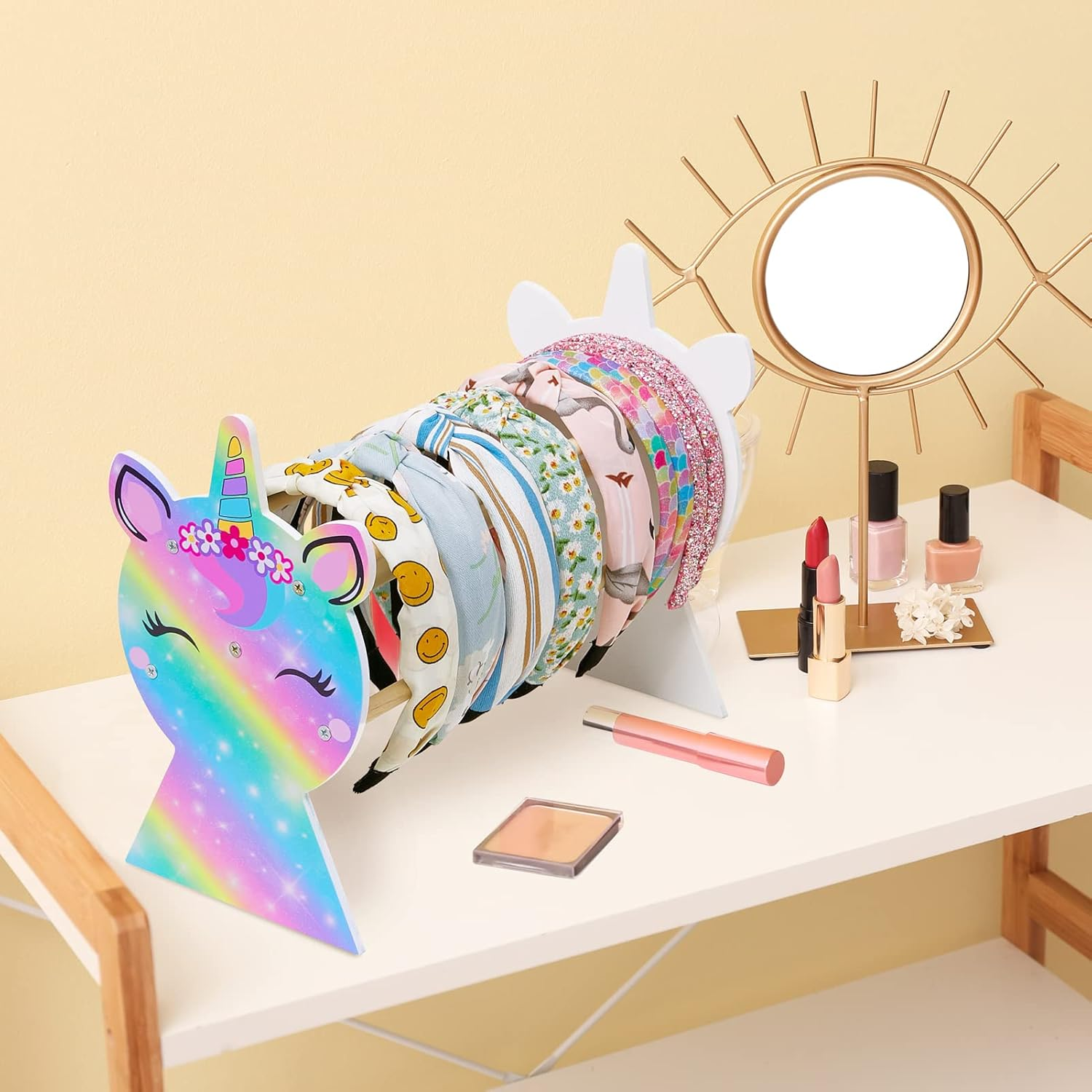 Basumee Girls Headband Holder Organizer Hair Hoop Headband Display Stand Unicorn Hairband Stand Organizer Headband Storage Home Room Decors for Girls, Rainbow image number 2