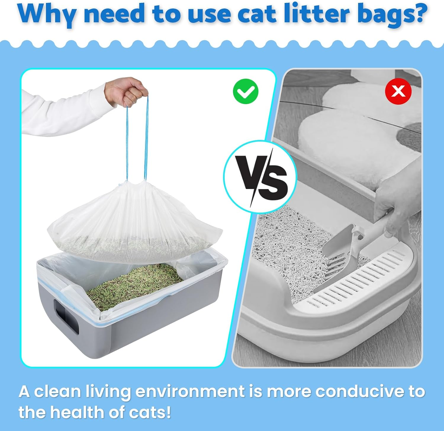 100 Count Cat Litter Waste Receptacles Garbage Bags for Self-Cleaning Cat Litter Box, Extra Large Cat Litter Box Liners image number 2