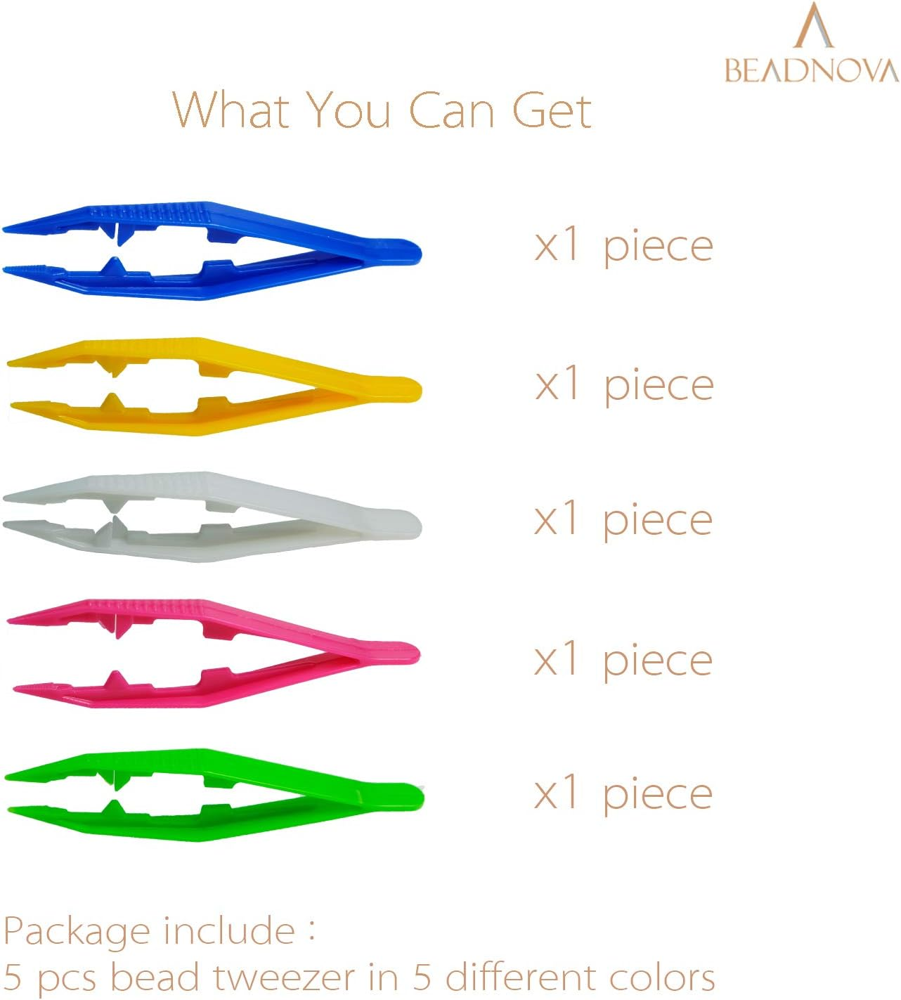 BEADNOVA Bead Tweezers Plastic Forceps Craft Tweezer for DIY Craft Jewelry Making Family School Beading Project (Assorted Colors, 5 Pcs) image number 1