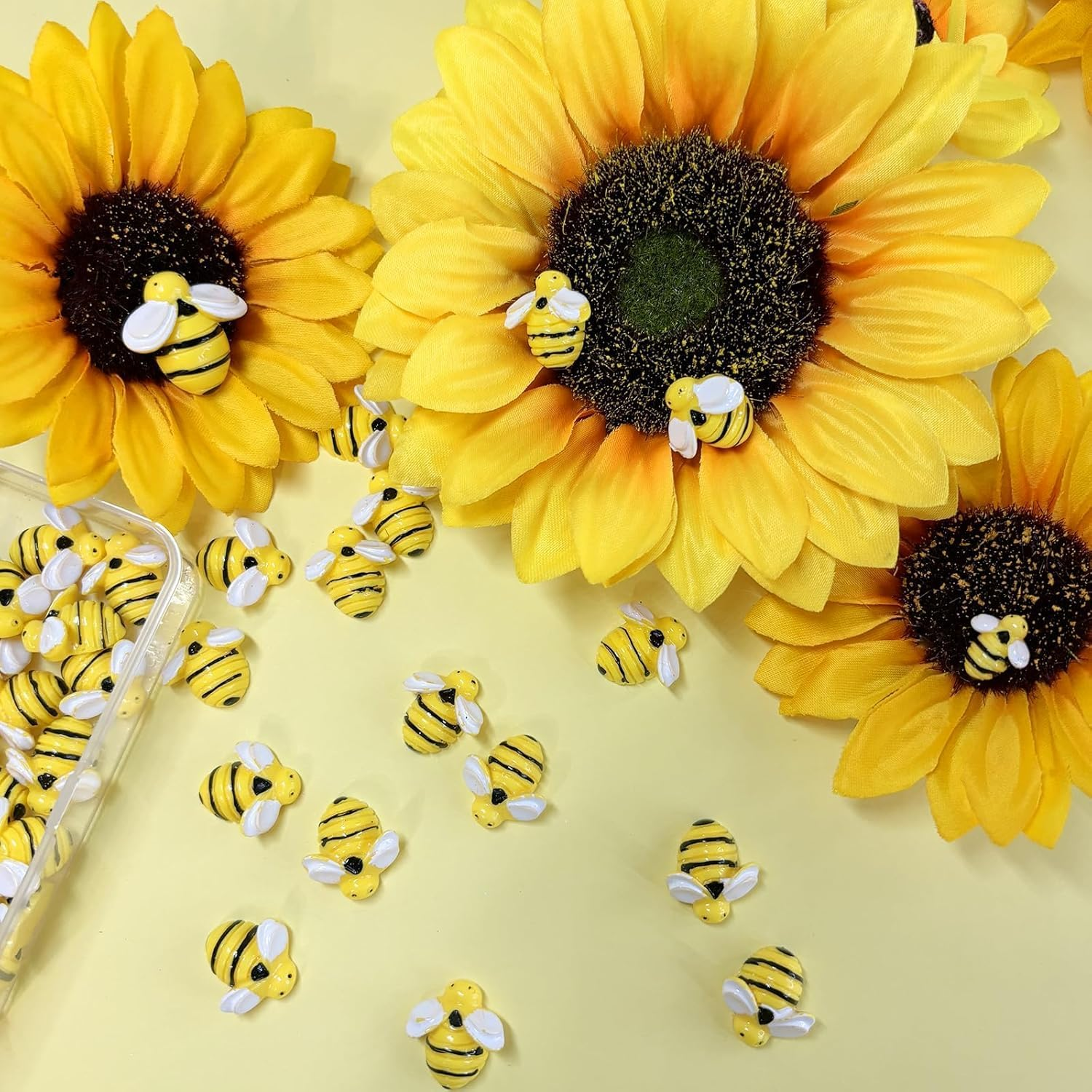 50Pcs Small Resin Bees, 3 Sizes Flat Back Bumble Bee Decor, Decorative Tiny Plastic Craft Embellishments image number 3