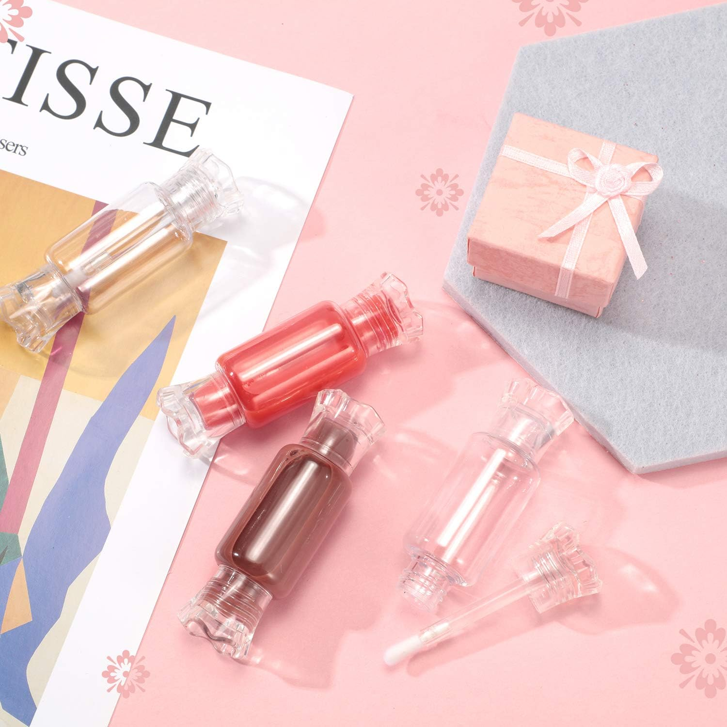 20 Pieces Empty Lip Gloss Tubes with Wand 9 Ml Mini Clear Candy Shape Lip Balm Tube Containers and 2 Pieces Funnel for DIY Cosmetics Women