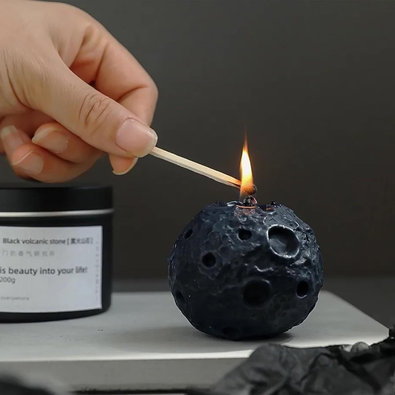 Scented Candle- Moon Surface Design Scented Soy Blend Candle, Scented Candles for Home Decor and Aromatherapy(Ebony Chenxiang) image number 1