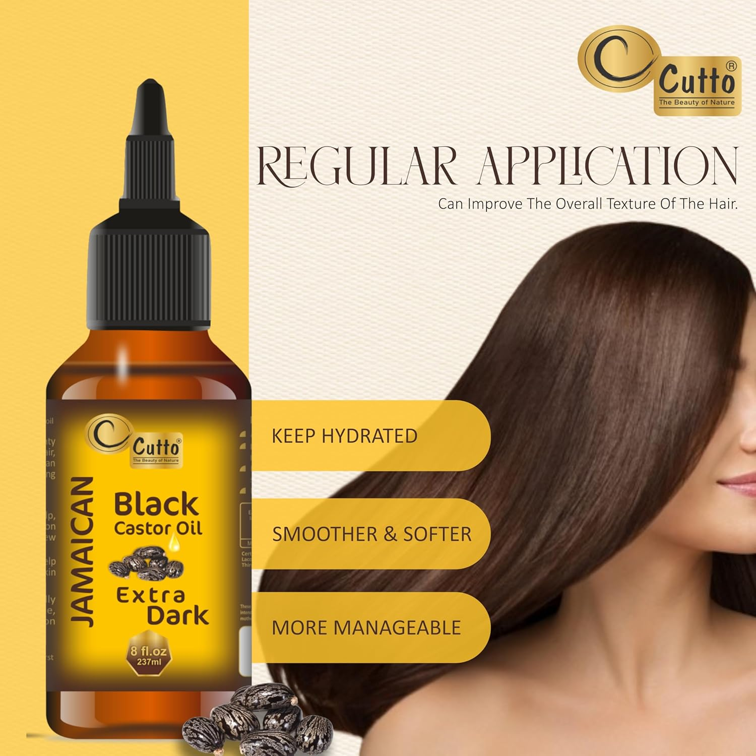 CUTTO -THE BEAUTY of NATURE Organic Extra Dark Jamaican Black Castor Oil (237Ml), with Traditional & Typical Handmade Roasted Castor Beans I Good for Hair and Skin Health image number 1